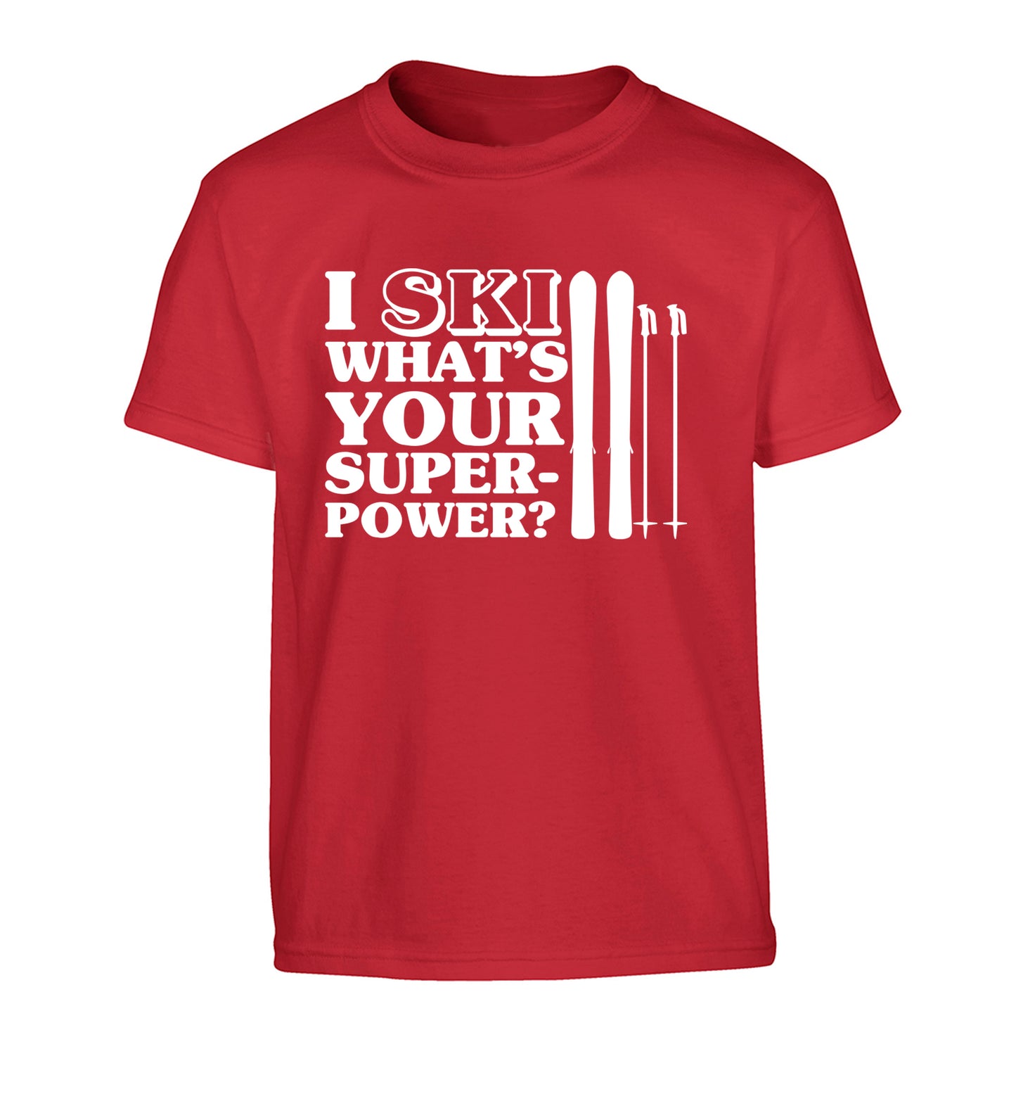 I ski what's your superpower? Children's red Tshirt 12-14 Years