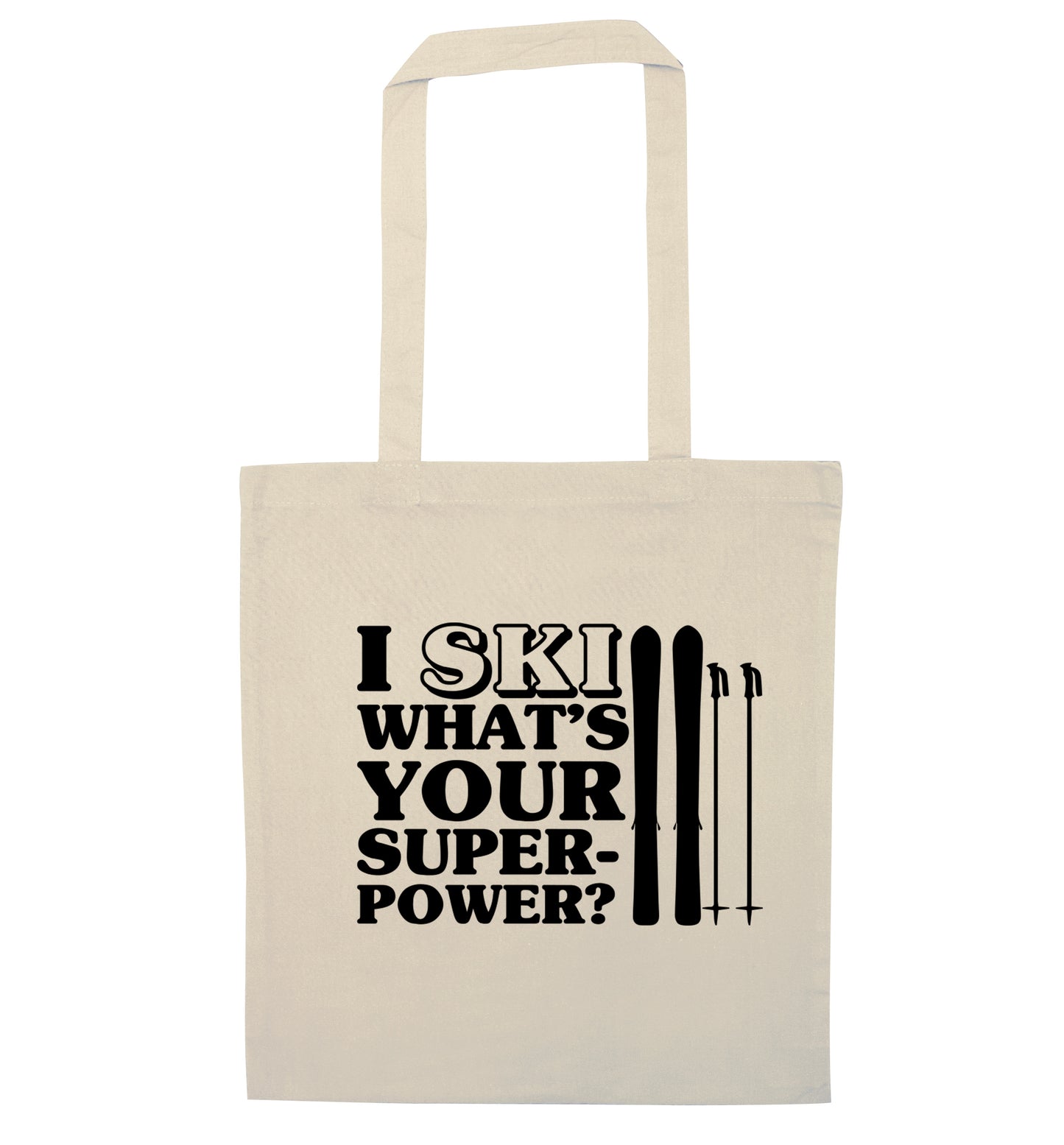 I ski what's your superpower? natural tote bag