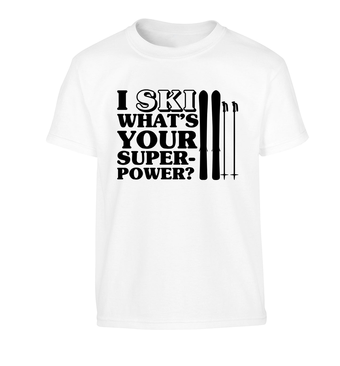 I ski what's your superpower? Children's white Tshirt 12-14 Years