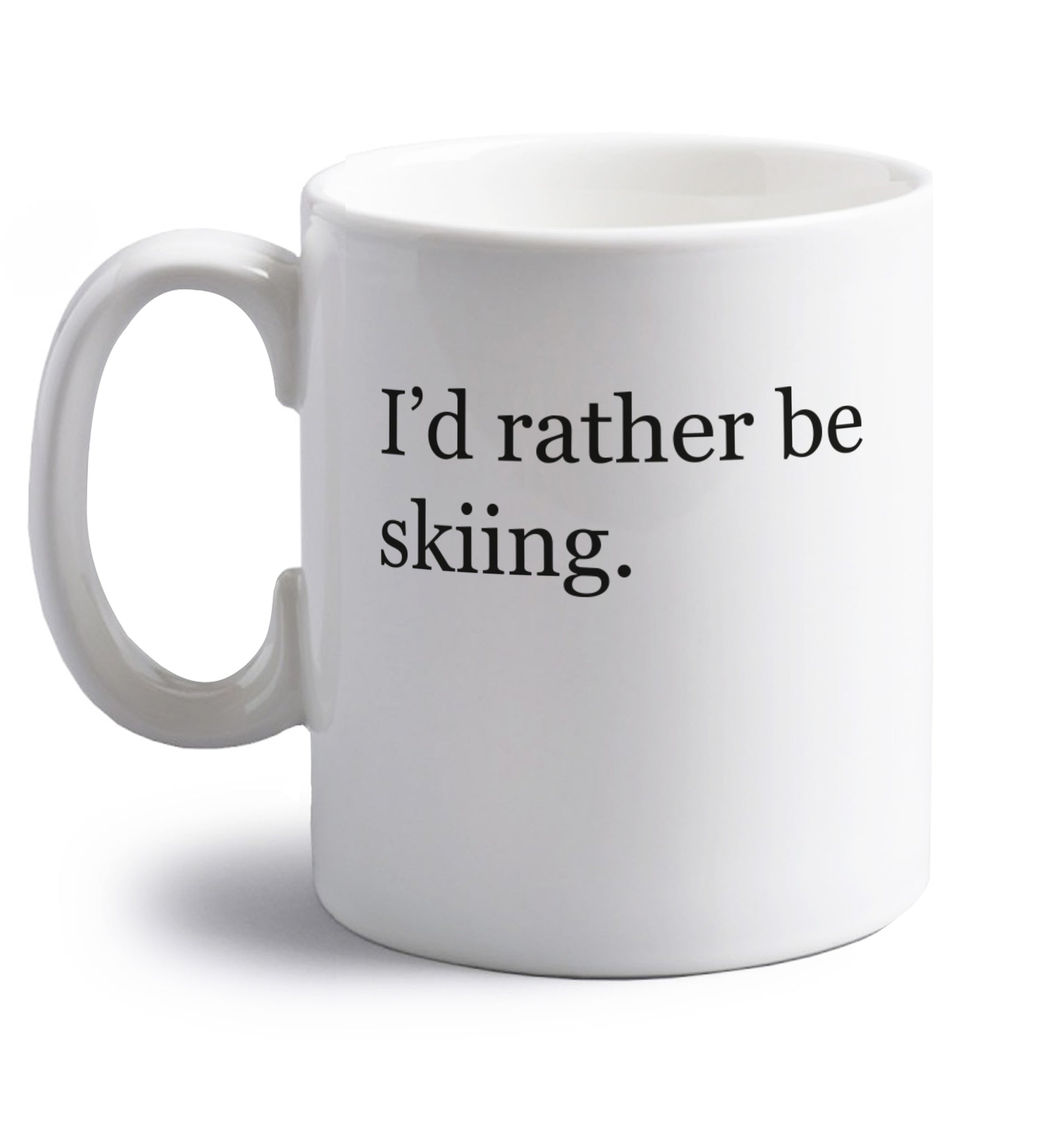 Skiing mode activated right handed white ceramic mug 