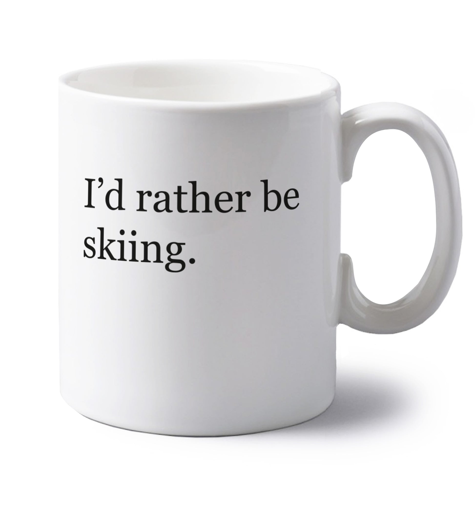 Skiing mode activated left handed white ceramic mug 