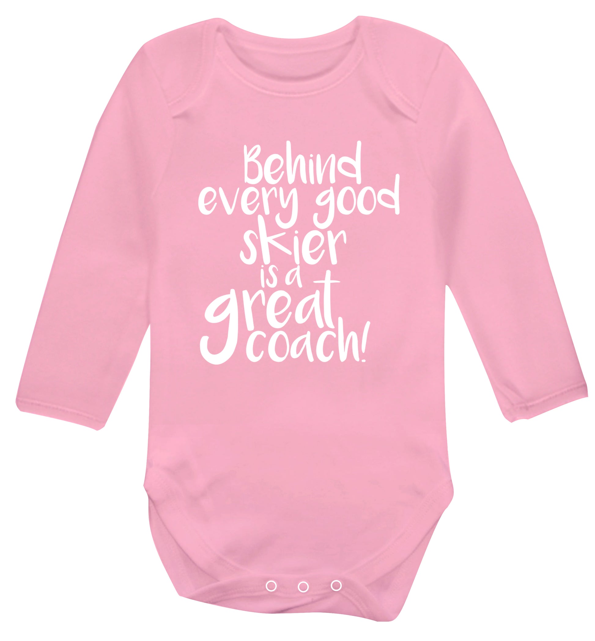 Behind every good skier is a great coach! Baby Vest long sleeved pale pink 6-12 months