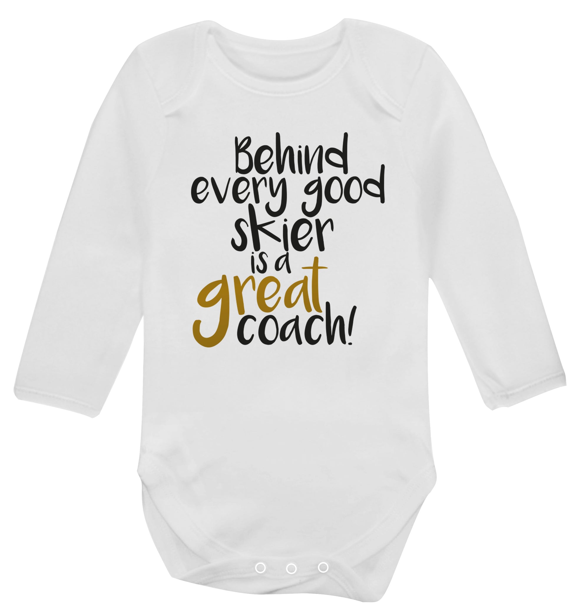 Behind every good skier is a great coach! Baby Vest long sleeved white 6-12 months