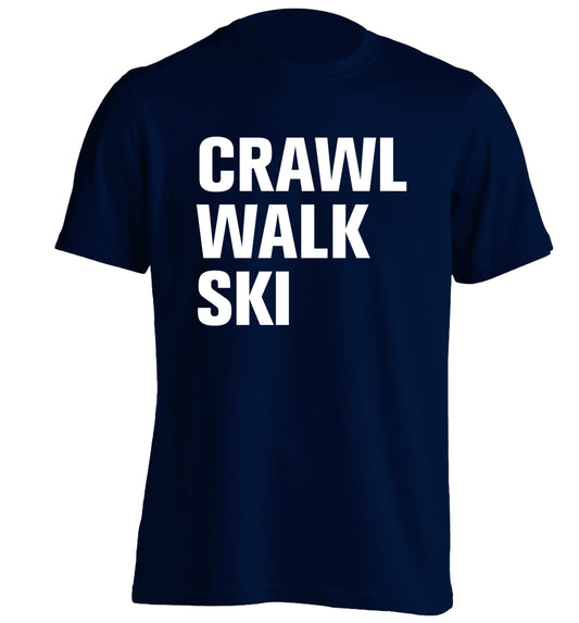 Crawl walk ski adults unisexnavy Tshirt 2XL
