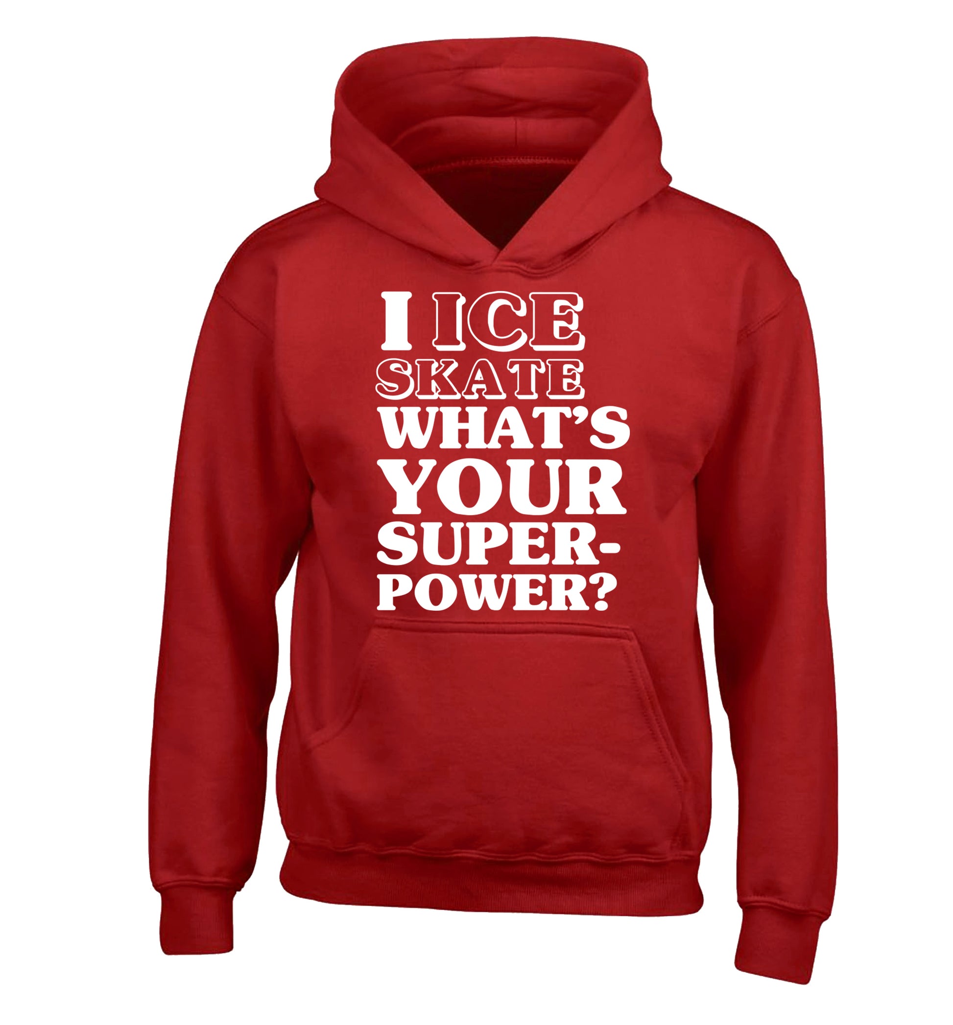 I ice skate what's your superpower? children's red hoodie 12-14 Years