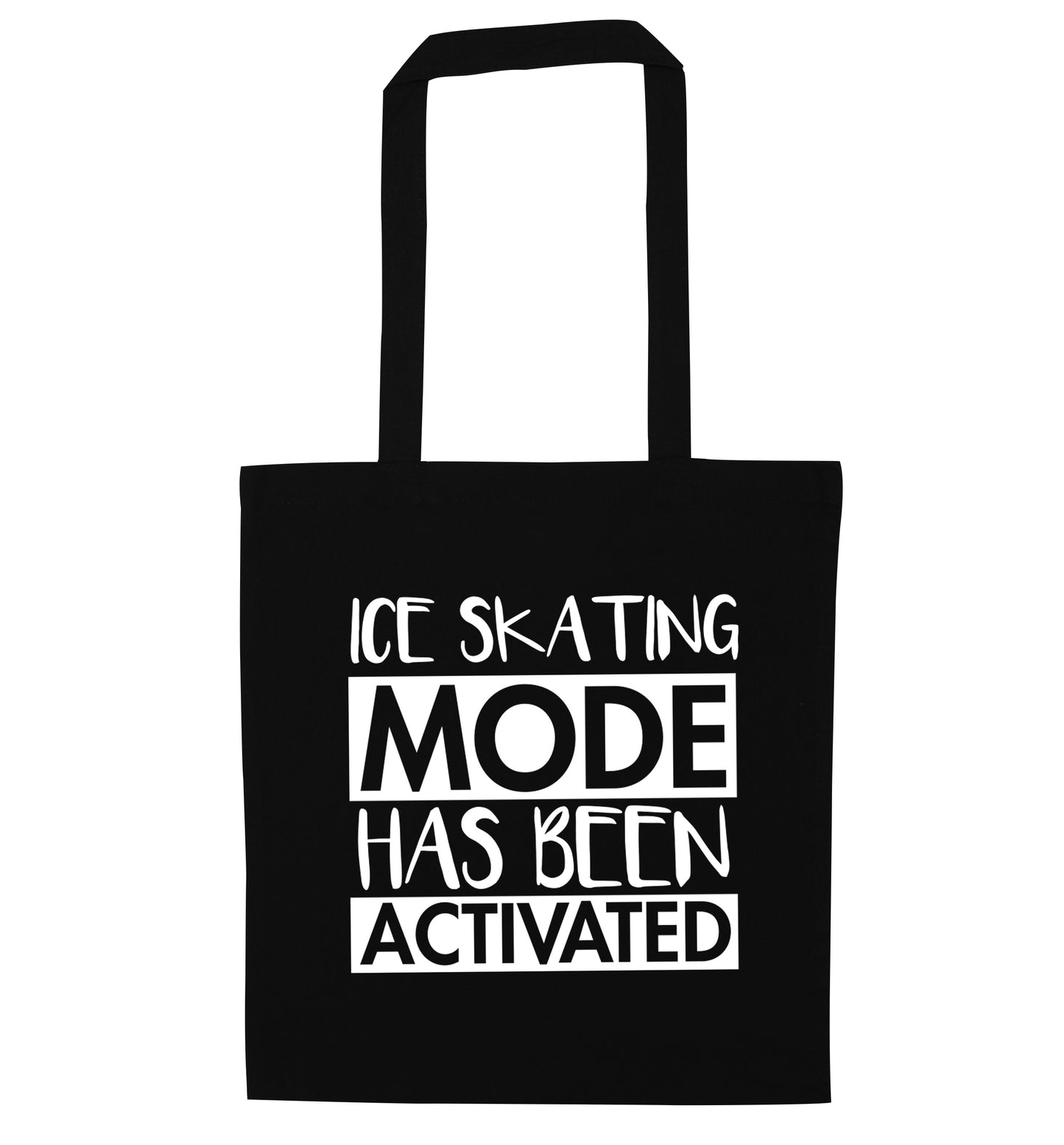 Ice skating mode activated black tote bag