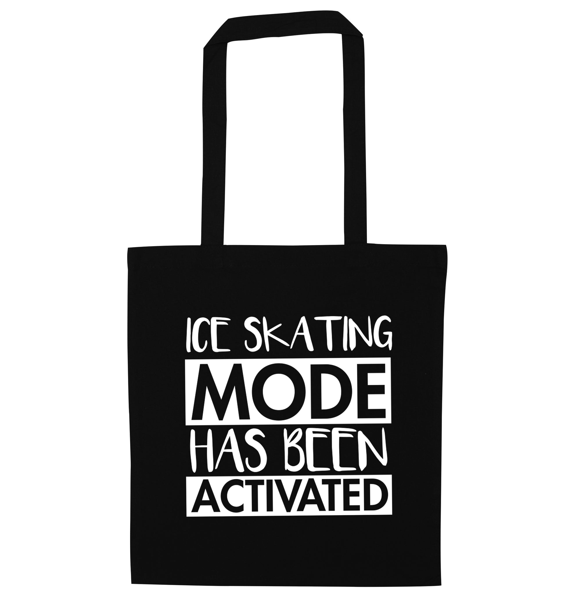 Ice skating mode activated black tote bag