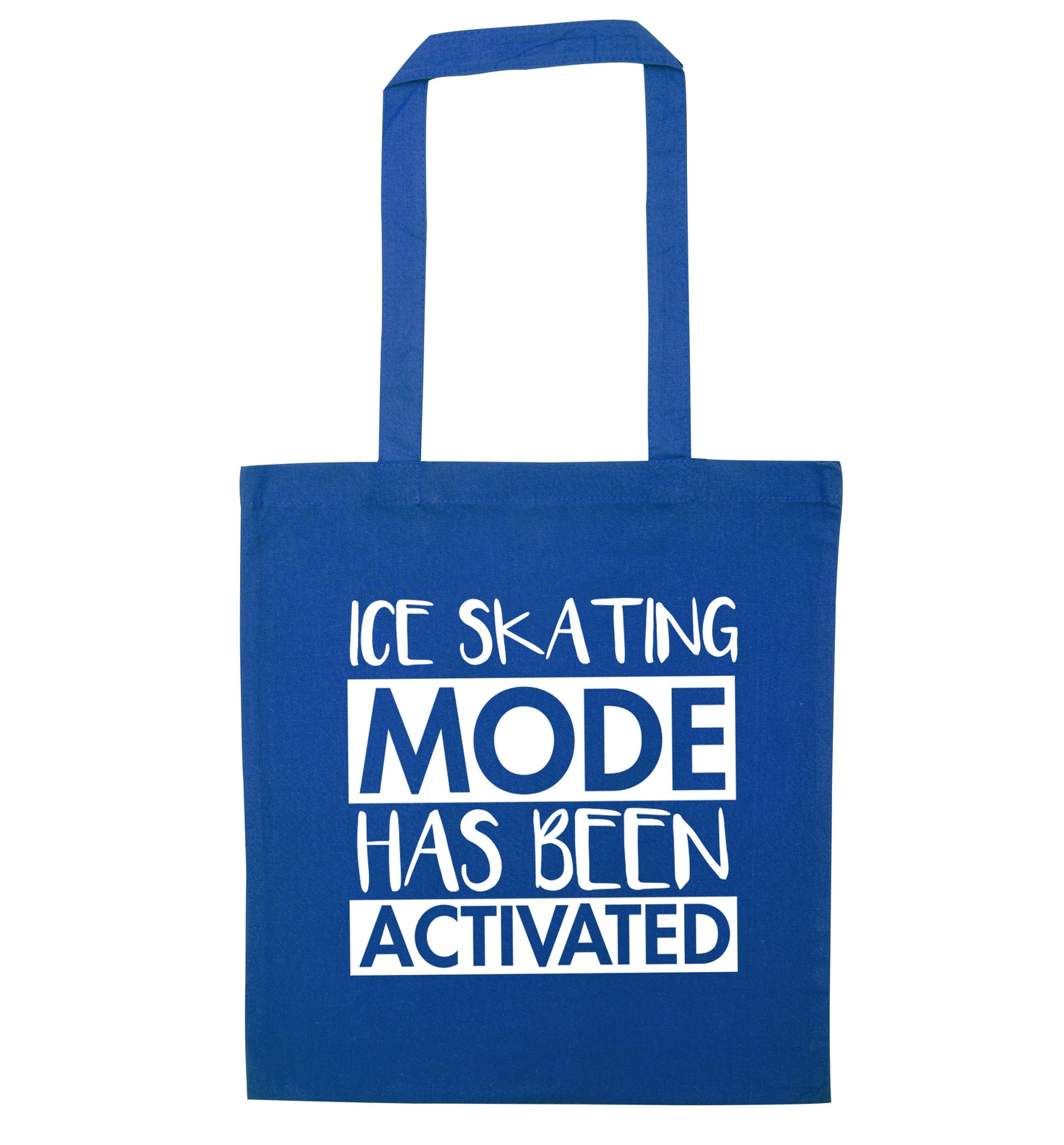 Ice skating mode activated blue tote bag