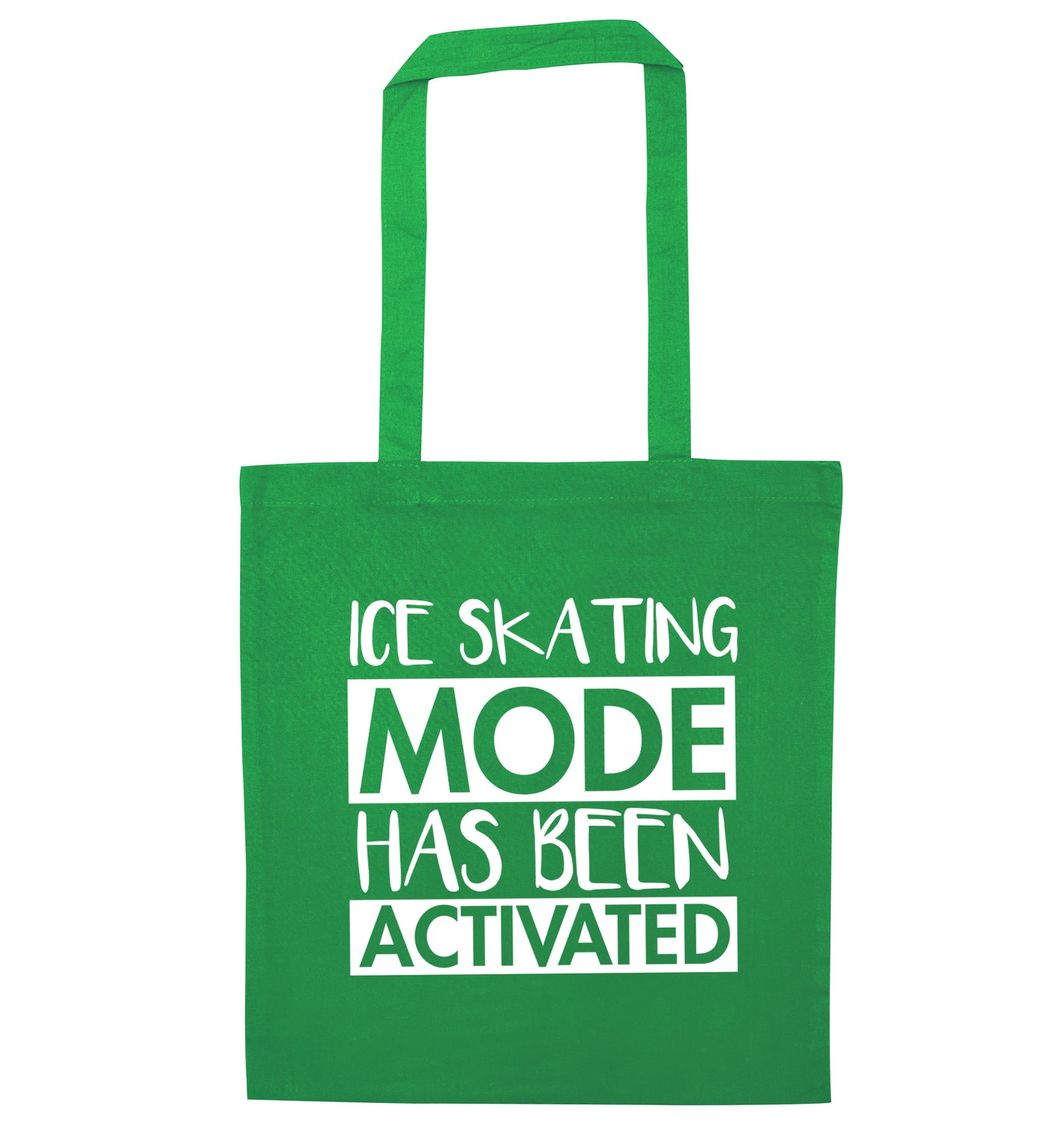 Ice skating mode activated green tote bag