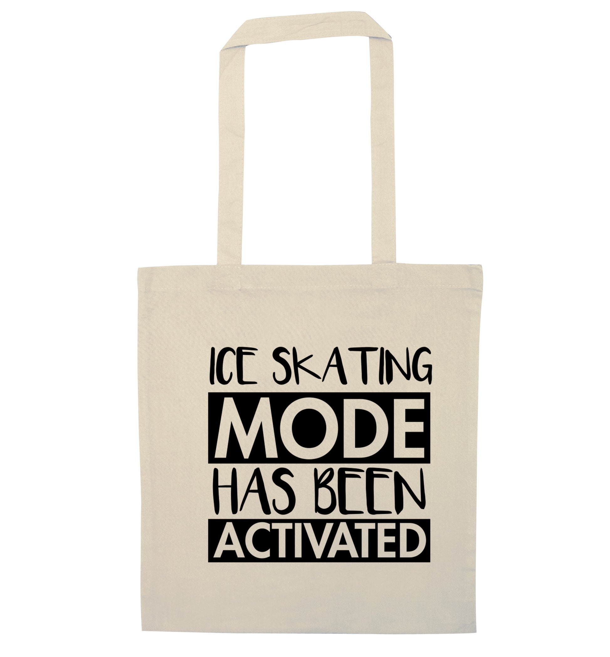 Ice skating mode activated natural tote bag