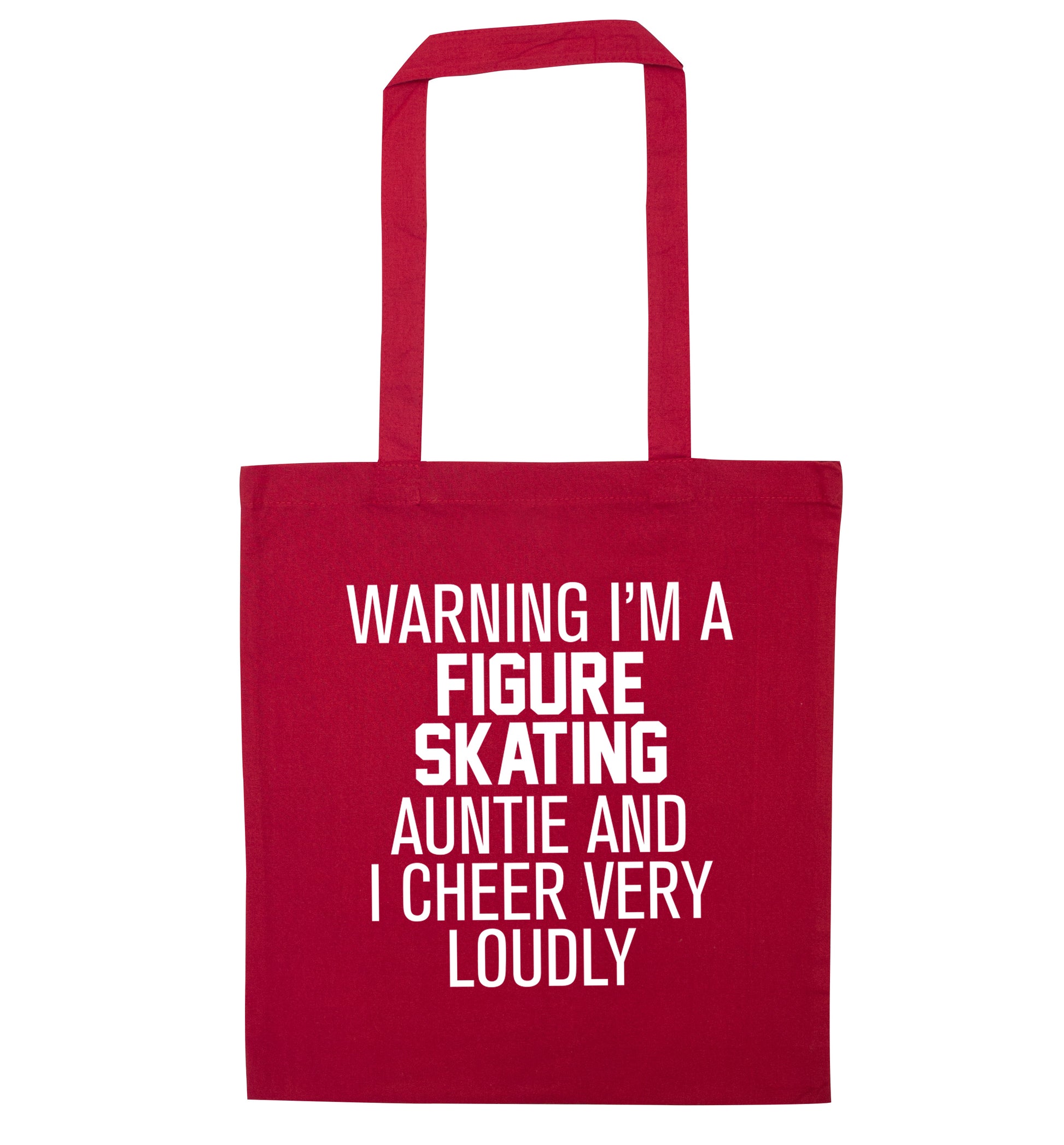 Warning I'm a figure skating auntie and I cheer very loudly red tote bag