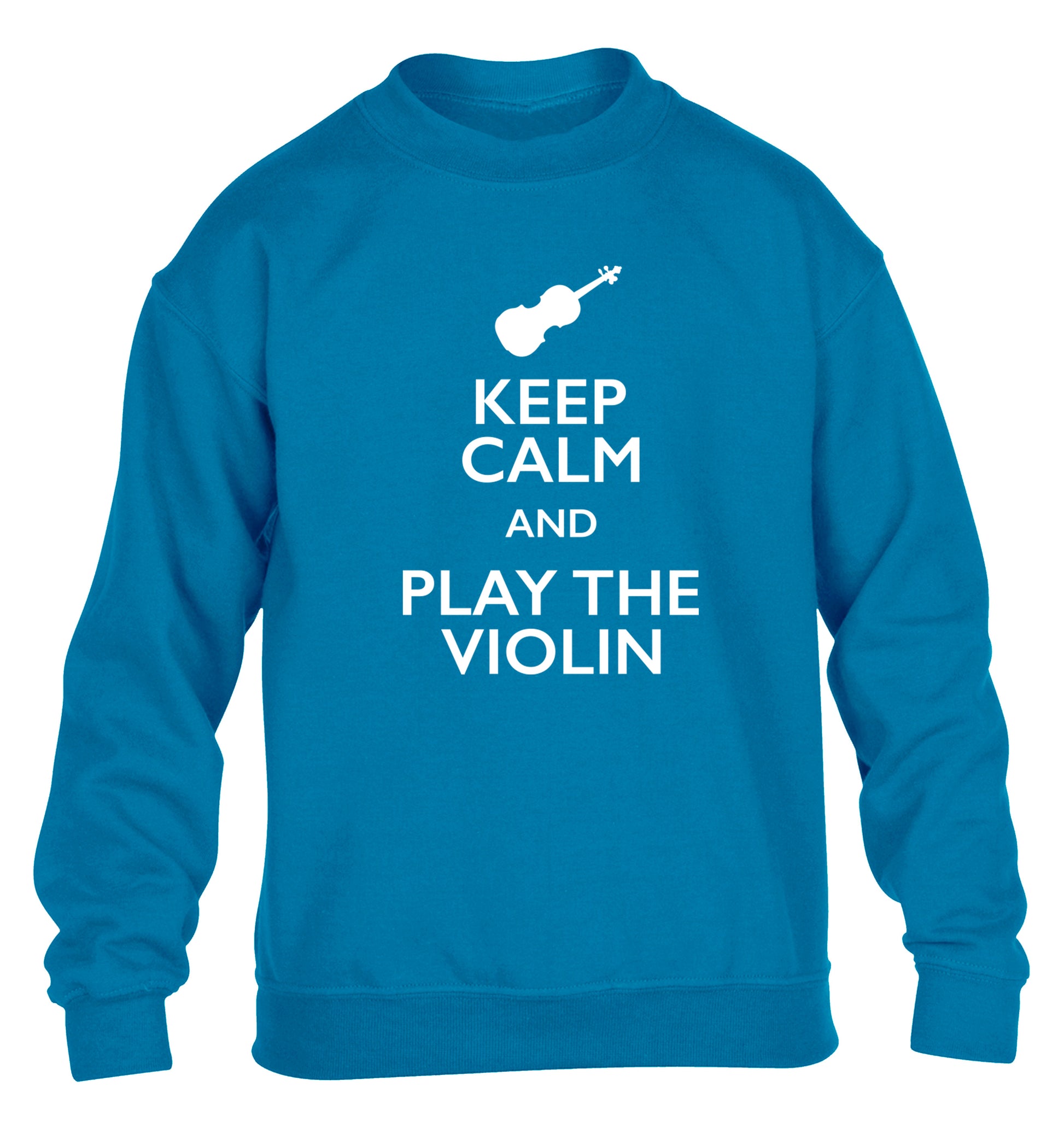 Keep calm and play the violin children's blue sweater 12-13 Years