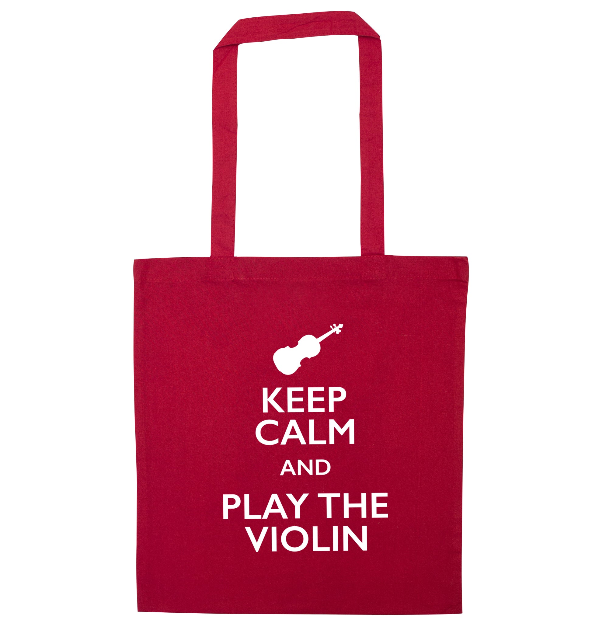 Keep calm and play the violin red tote bag