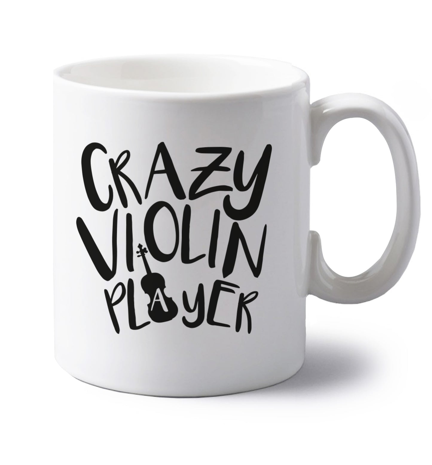 Crazy Violin Player left handed white ceramic mug 