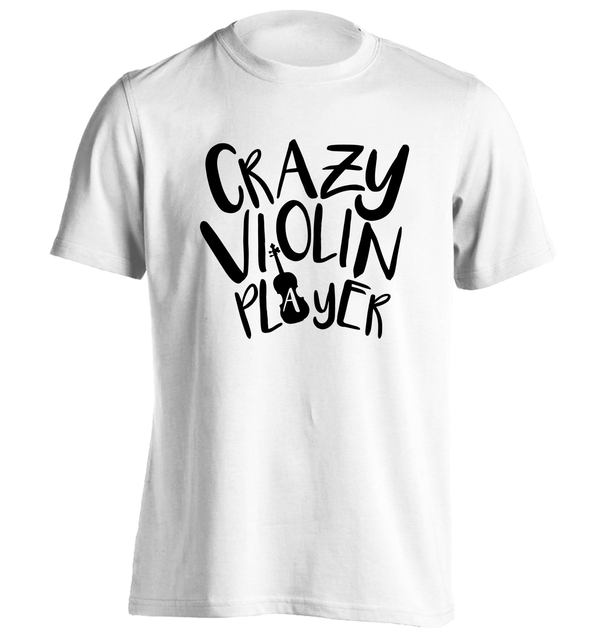 Crazy Violin Player adults unisex white Tshirt 2XL