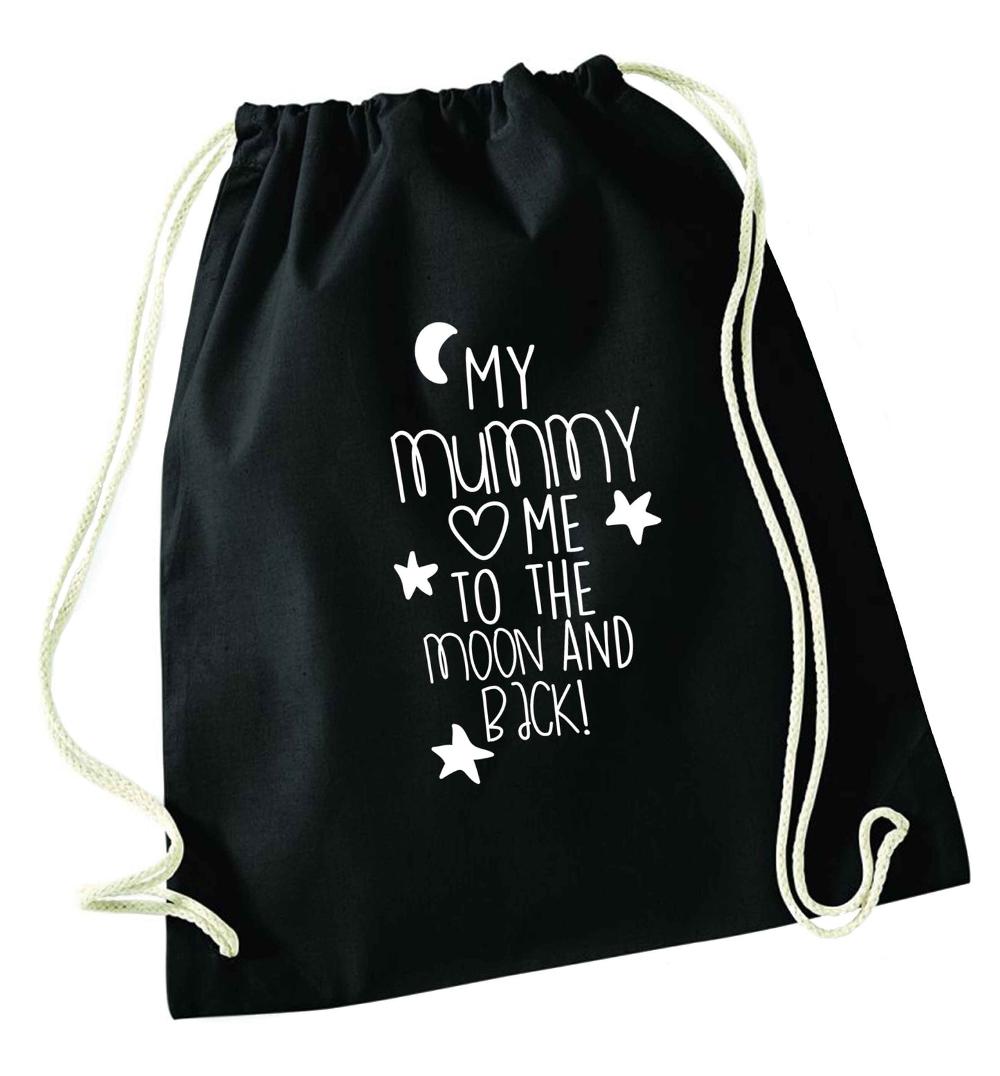 My mum loves me to the moon and back black drawstring bag