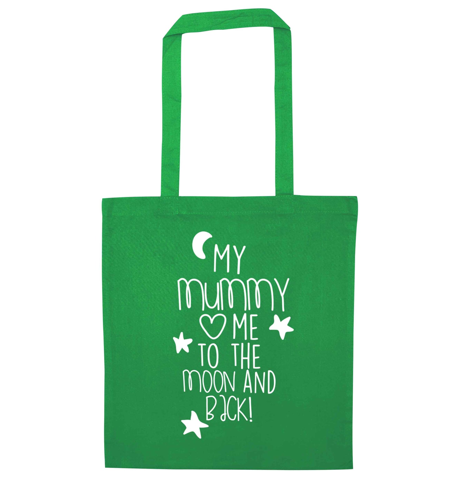 My mum loves me to the moon and back green tote bag