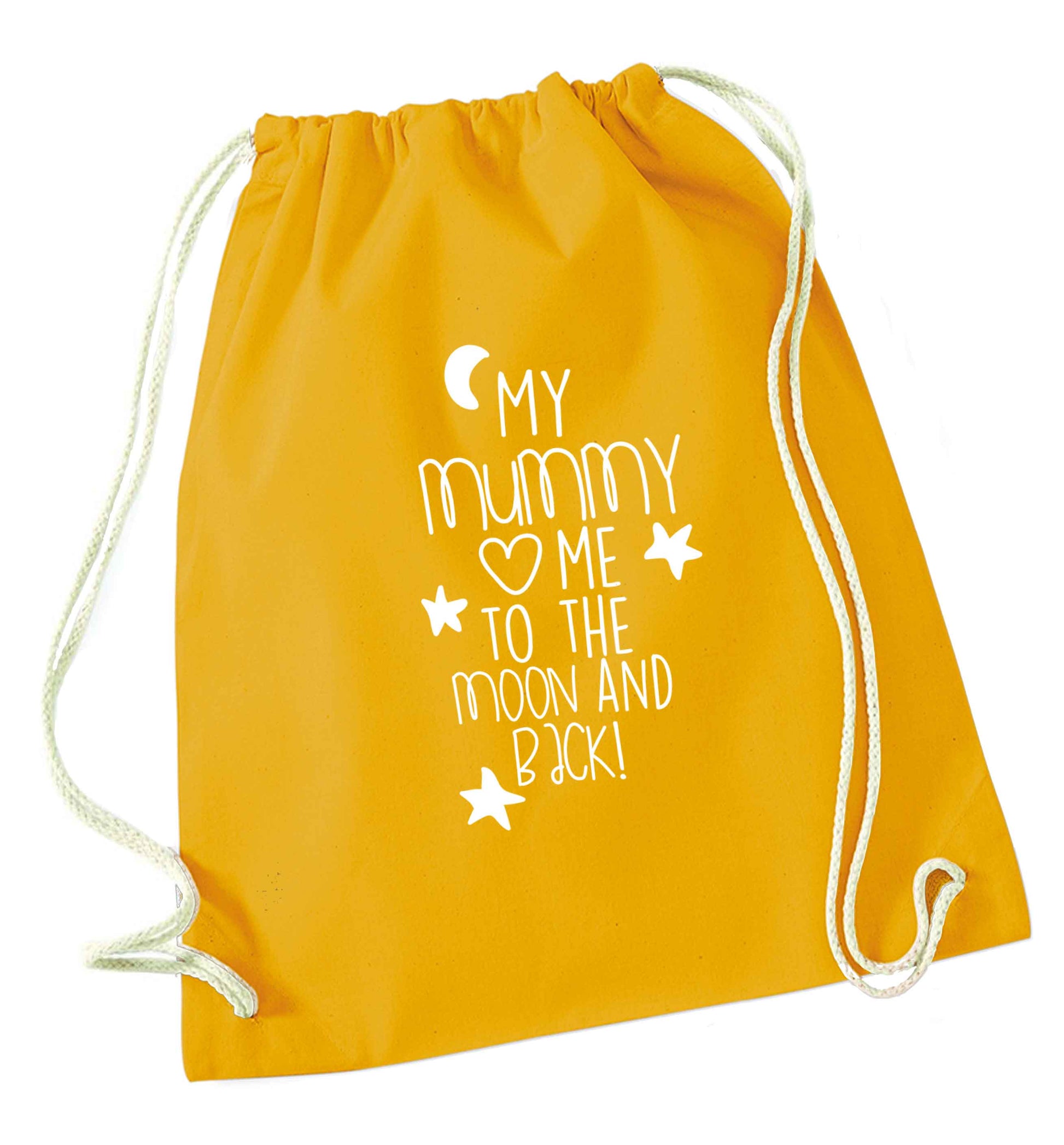 My mum loves me to the moon and back mustard drawstring bag