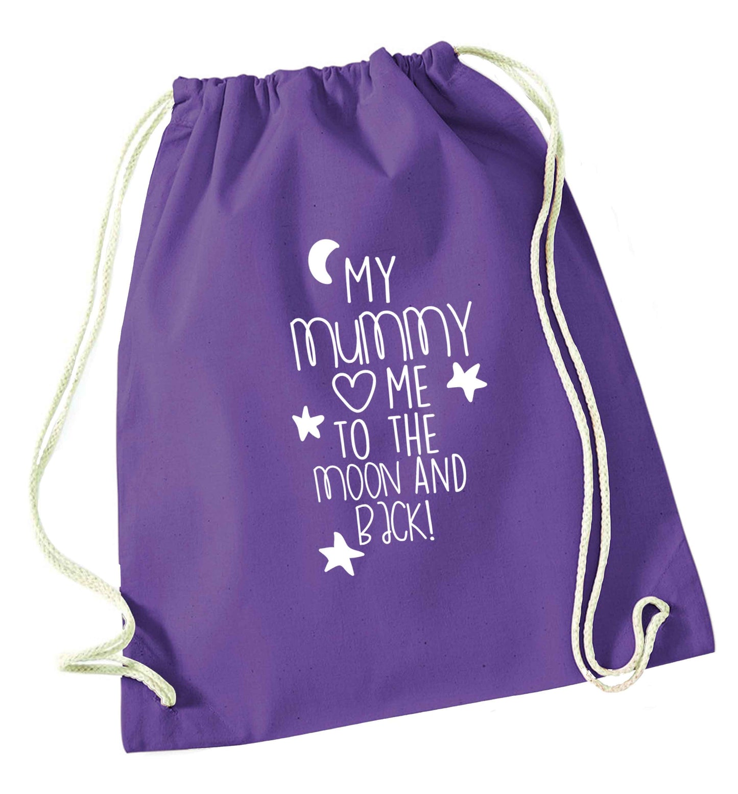 My mum loves me to the moon and back purple drawstring bag