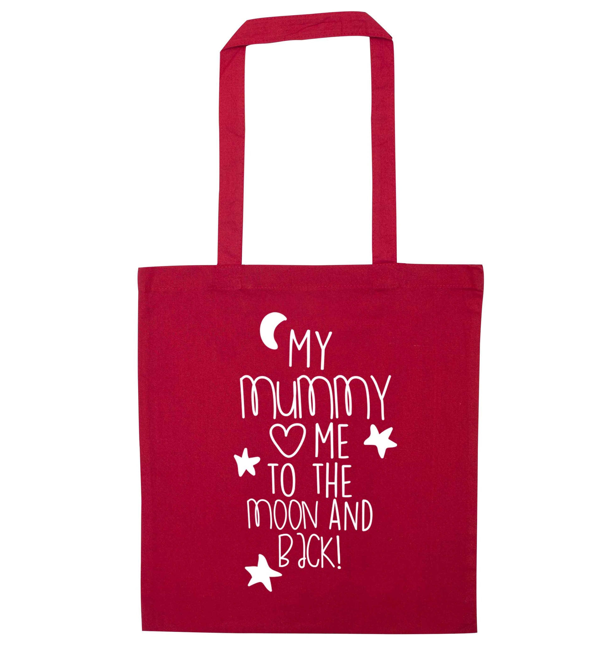 My mum loves me to the moon and back red tote bag