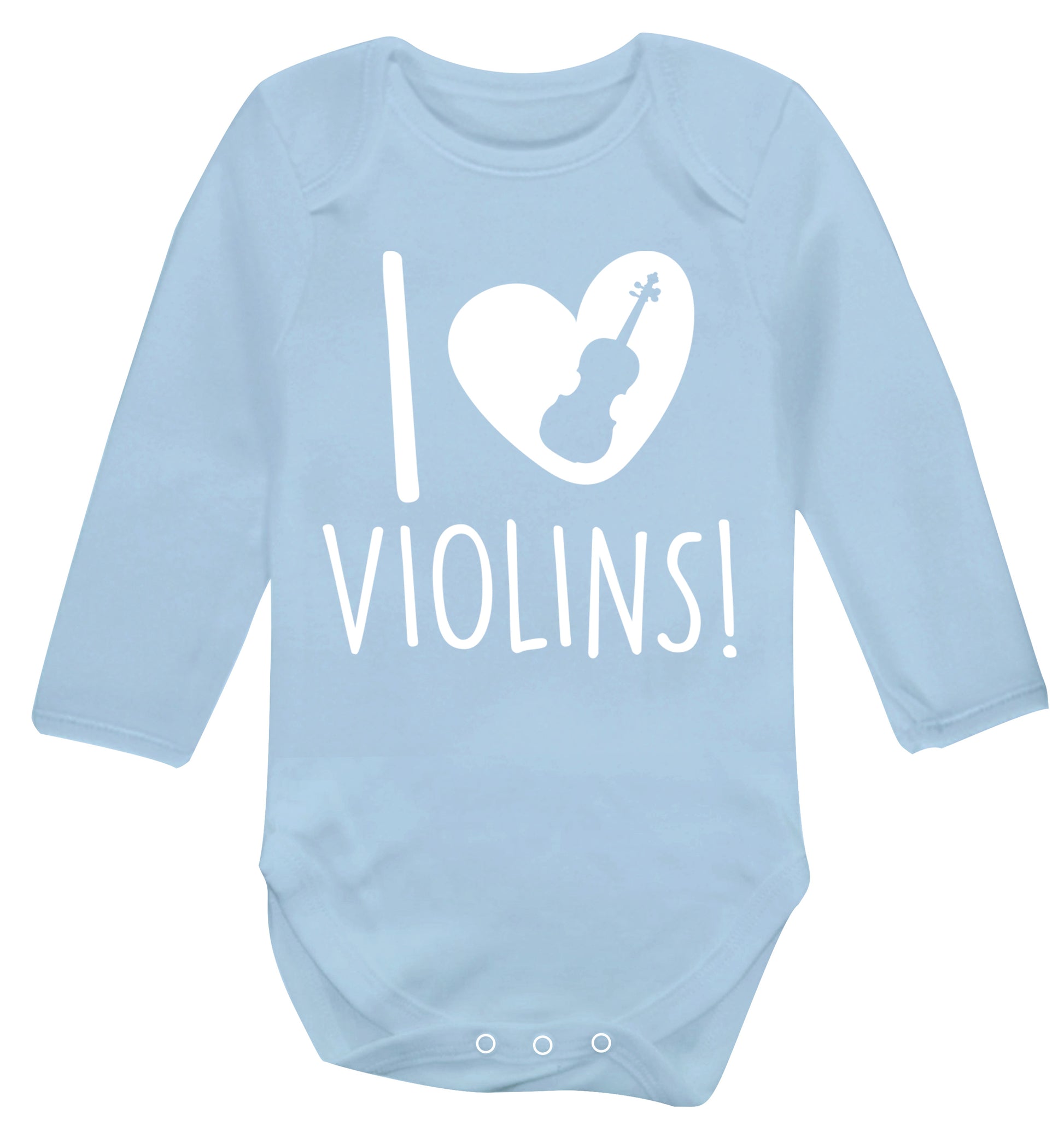 I Love Violins Baby Vest long sleeved pale blue 6-12 months