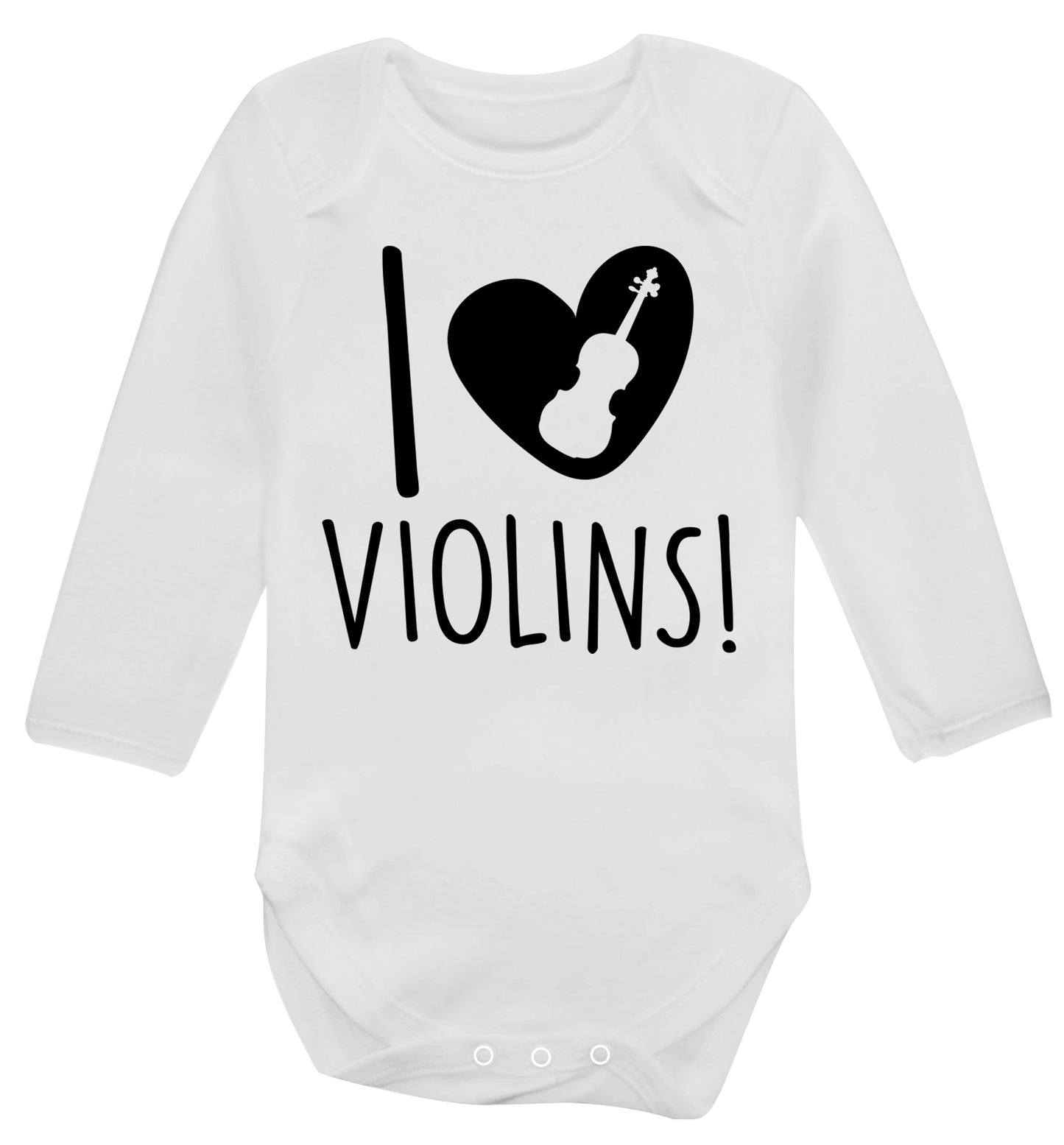 I Love Violins Baby Vest long sleeved white 6-12 months