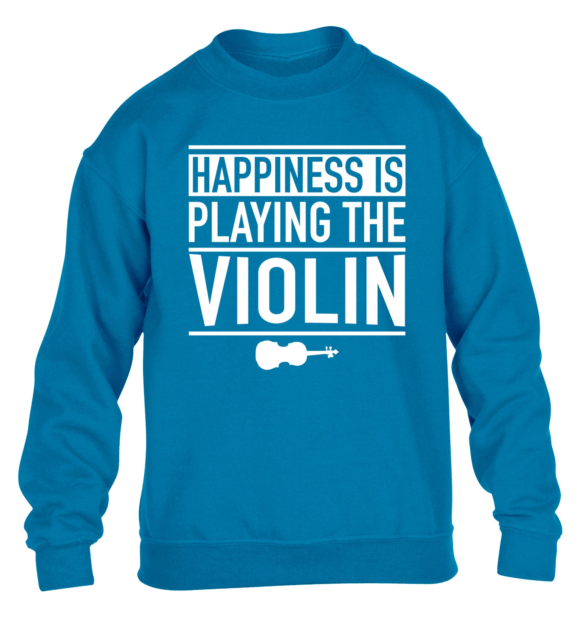 Happiness is playing the violin children's blue sweater 12-13 Years