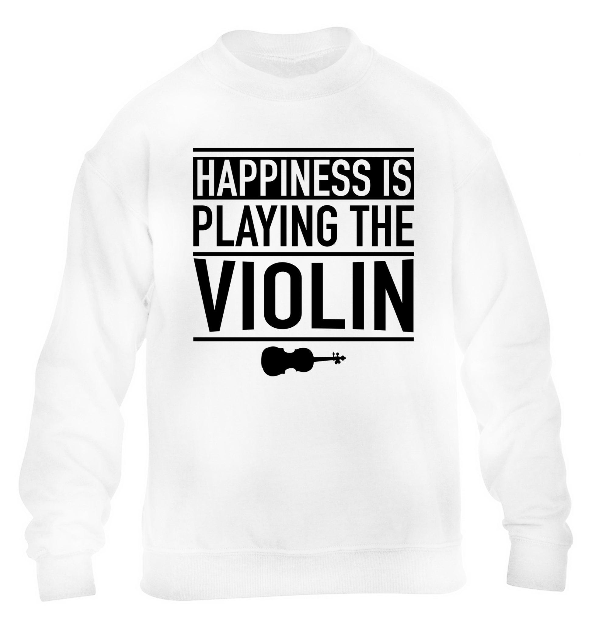 Happiness is playing the violin children's white sweater 12-13 Years