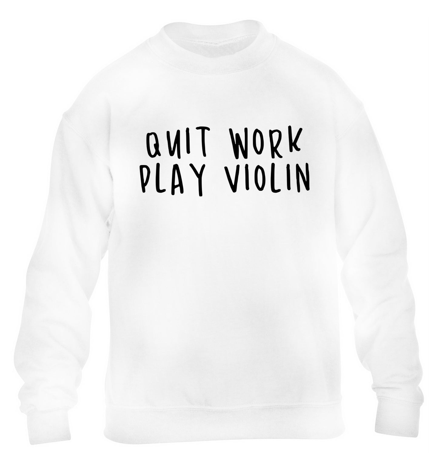 Quit work play violin children's white sweater 12-13 Years