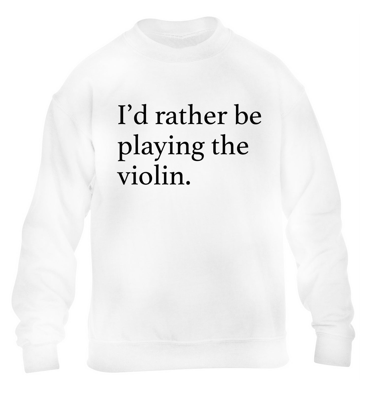 I'd rather be playing the violin children's white sweater 12-13 Years