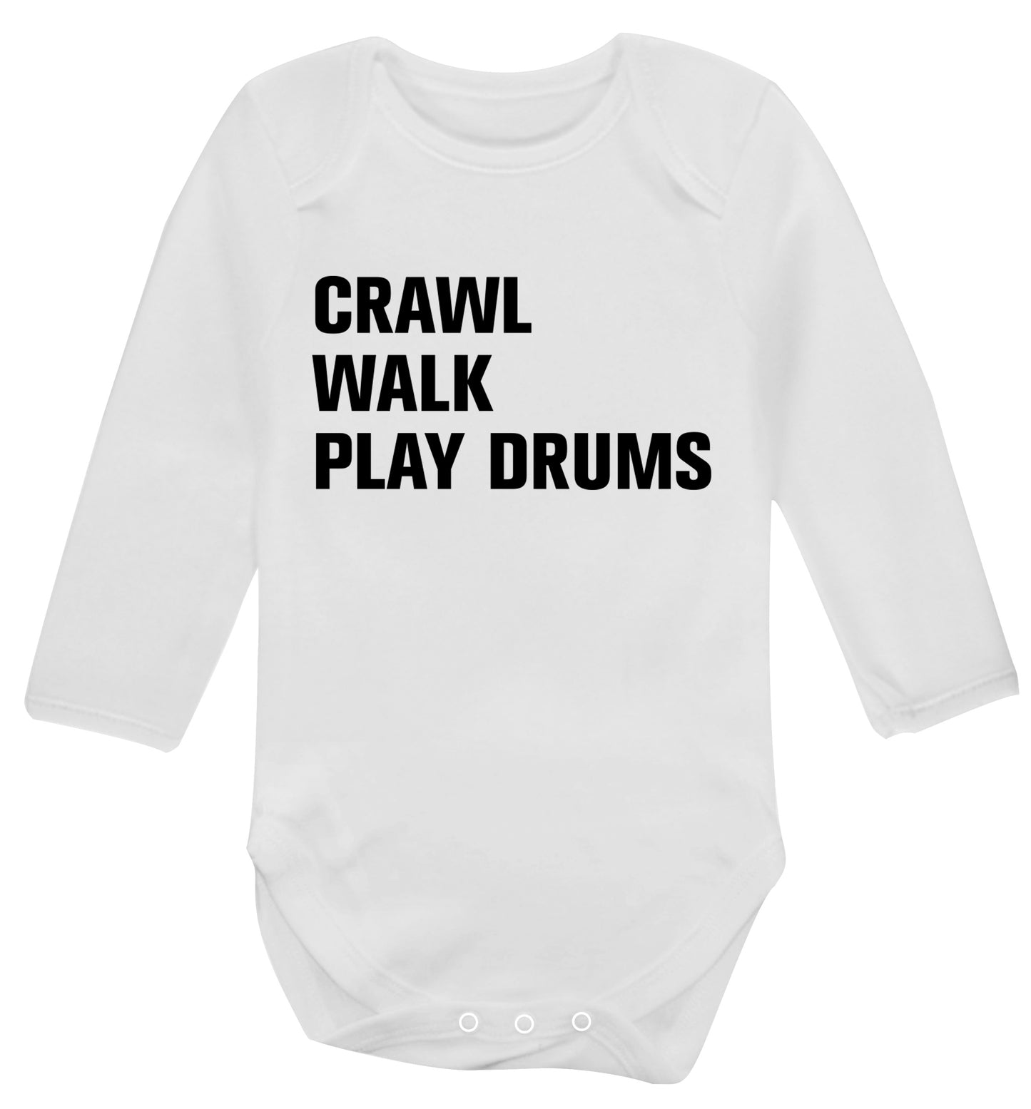 Crawl walk play drums Baby Vest long sleeved white 6-12 months