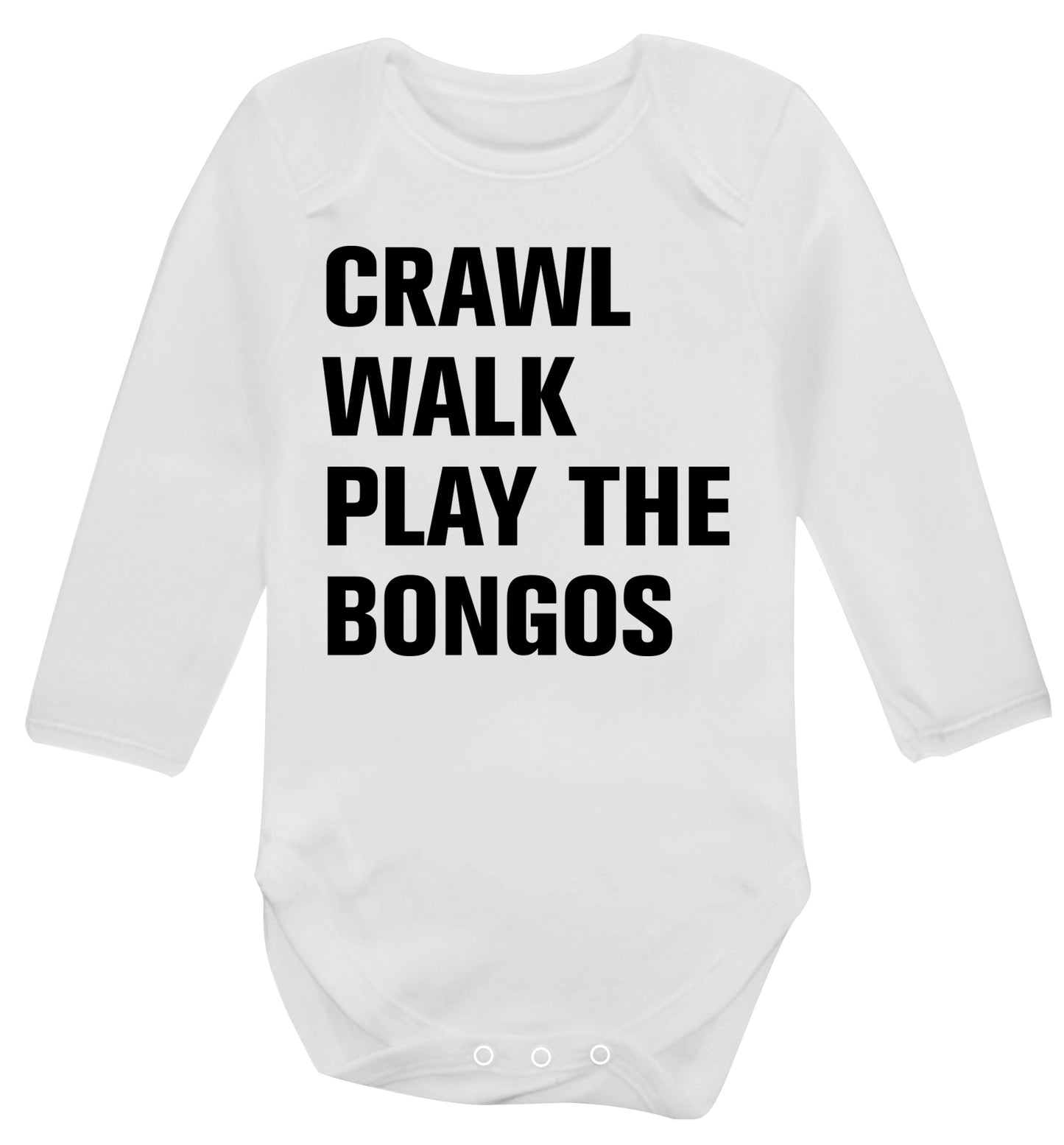 Crawl Walk Play Bongos Baby Vest long sleeved white 6-12 months