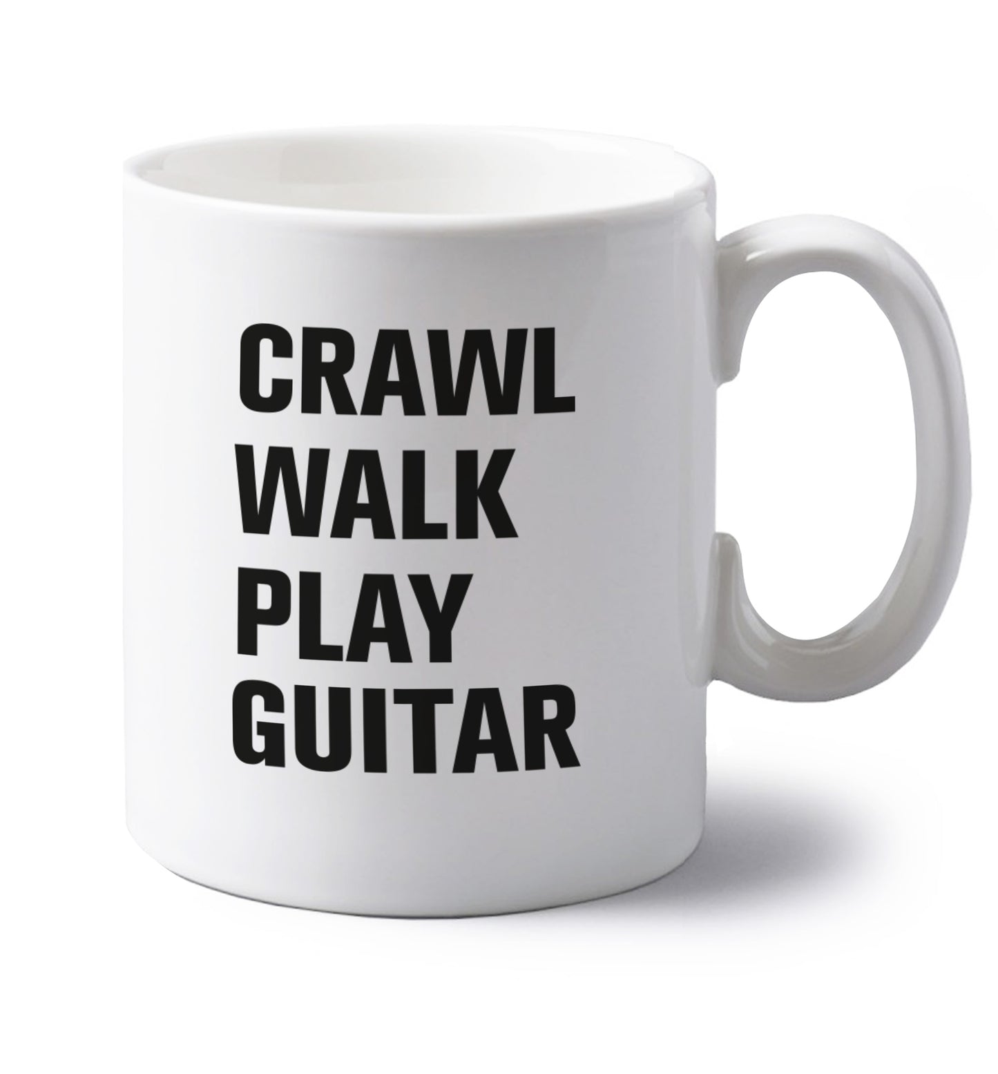 Crawl walk play guitar left handed white ceramic mug 