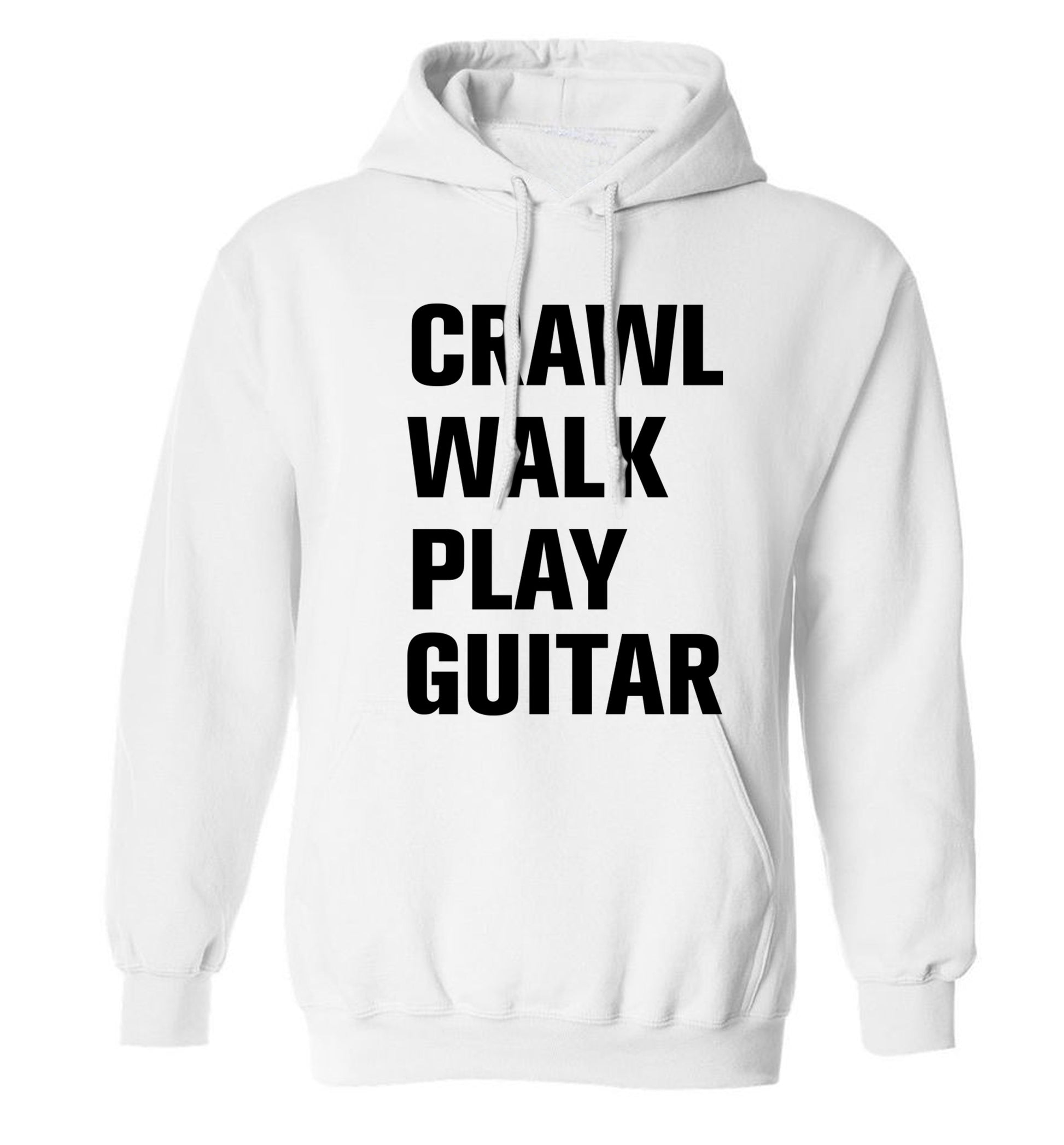 Crawl walk play guitar adults unisex white hoodie 2XL