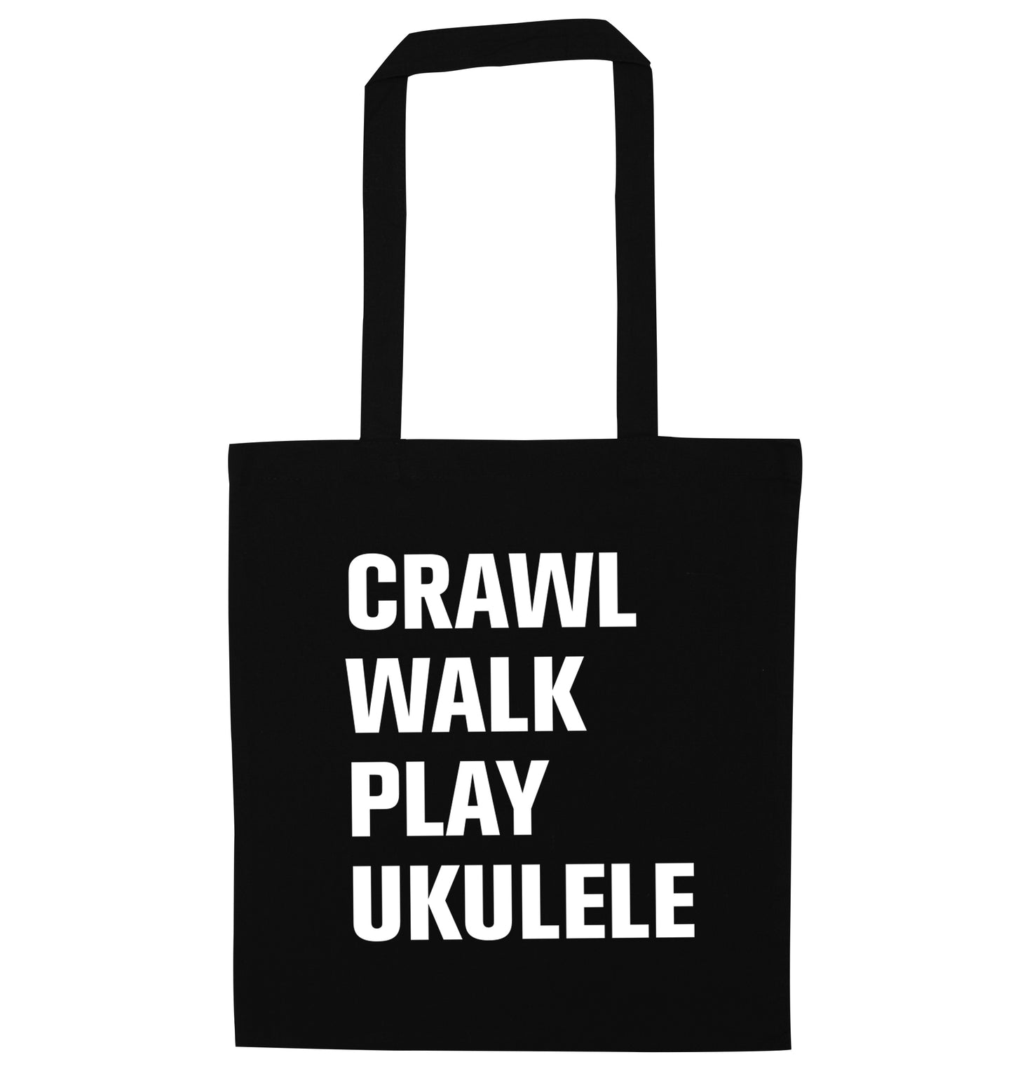 Crawl walk play ukulele black tote bag