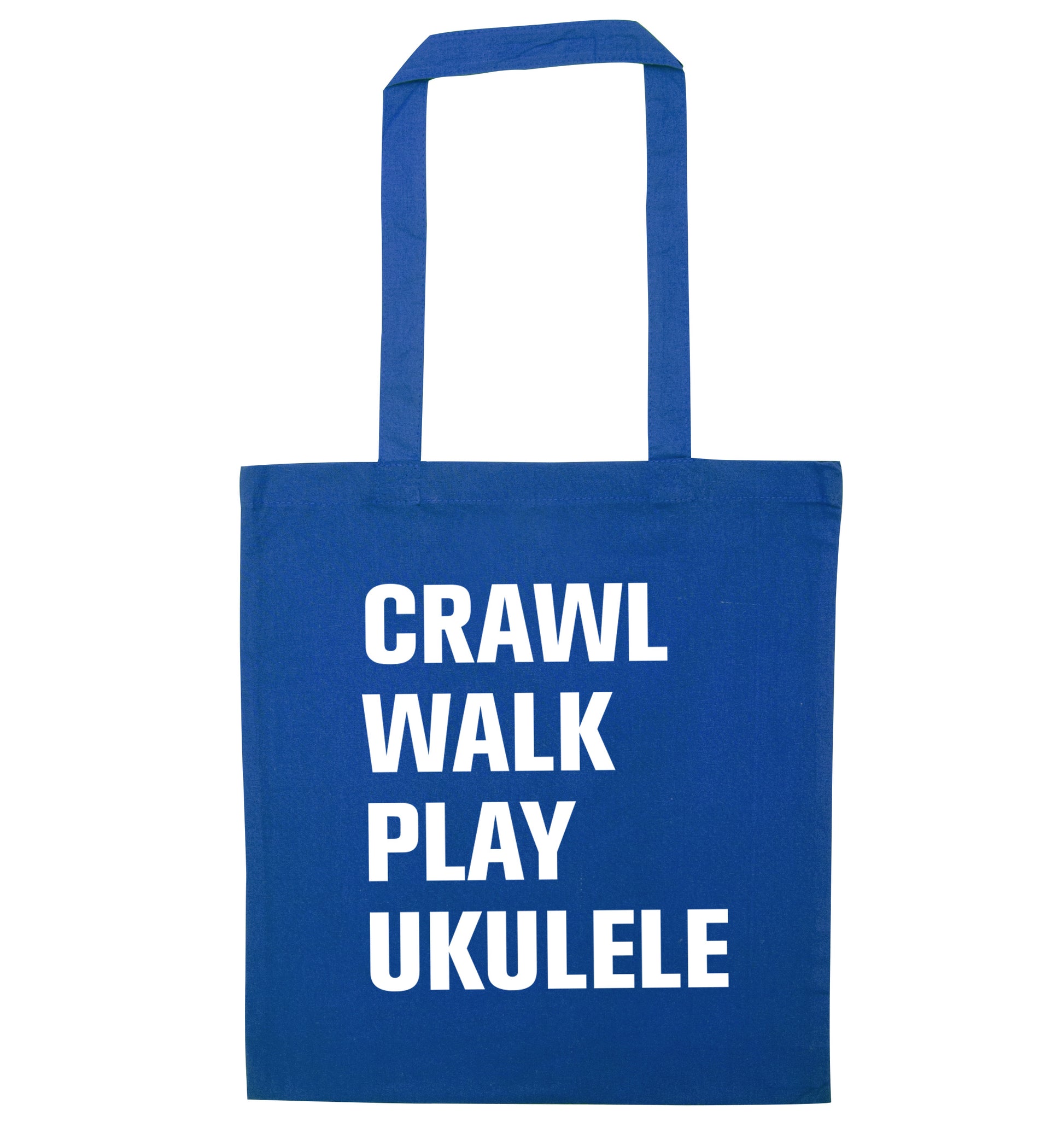 Crawl walk play ukulele blue tote bag