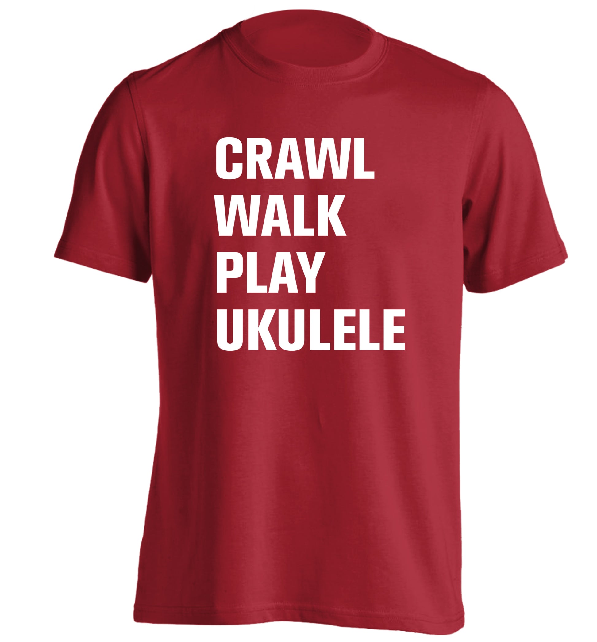 Crawl walk play ukulele adults unisex red Tshirt 2XL