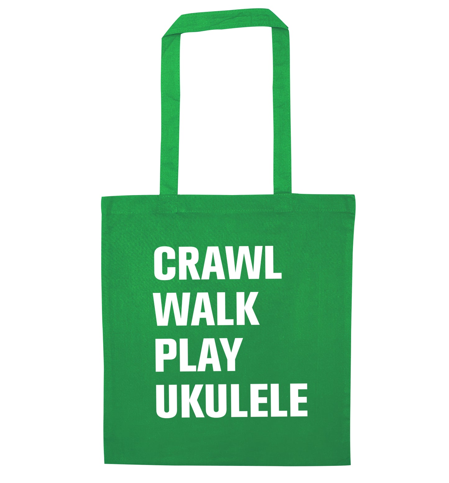 Crawl walk play ukulele green tote bag