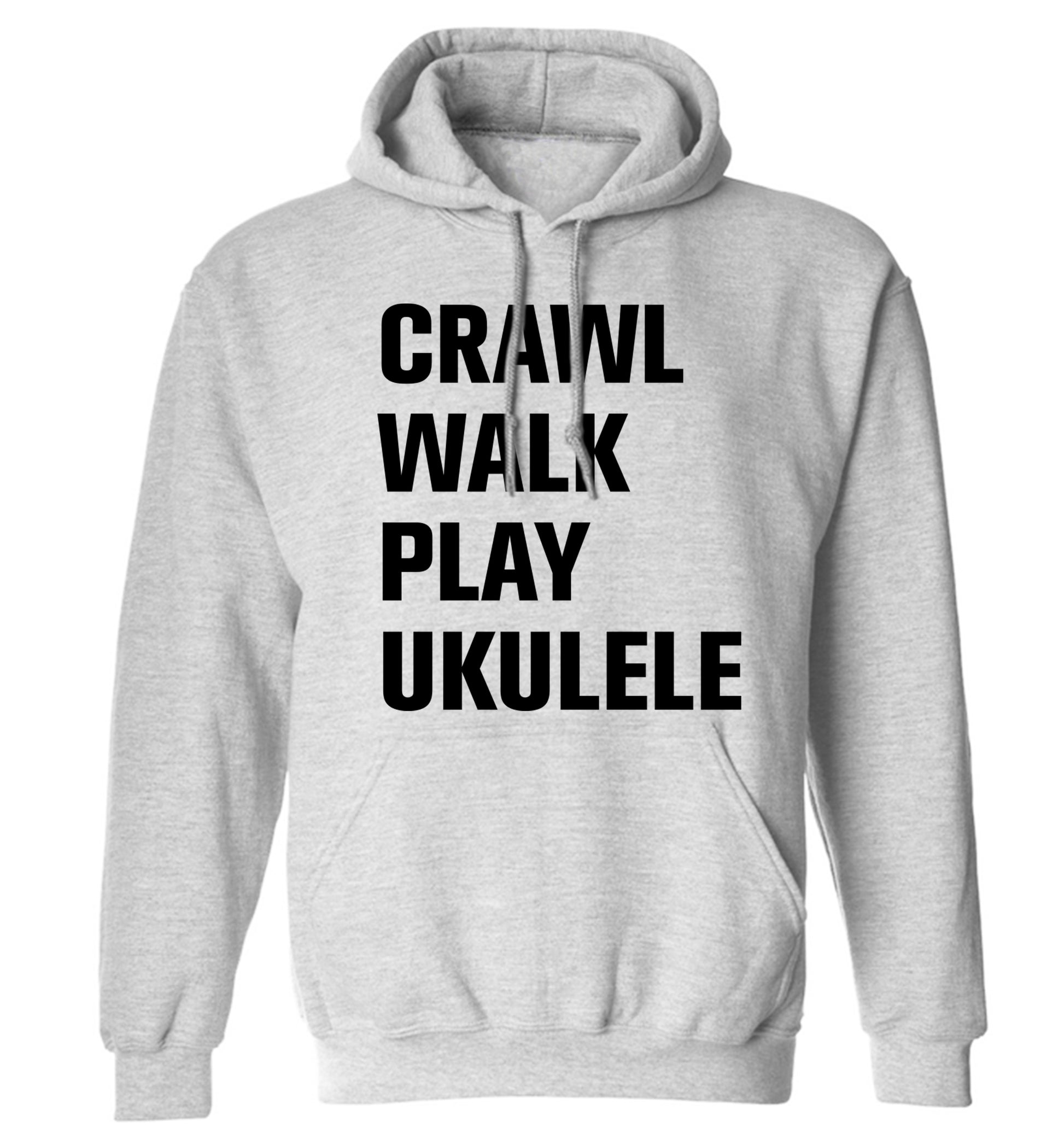 Crawl walk play ukulele adults unisex grey hoodie 2XL