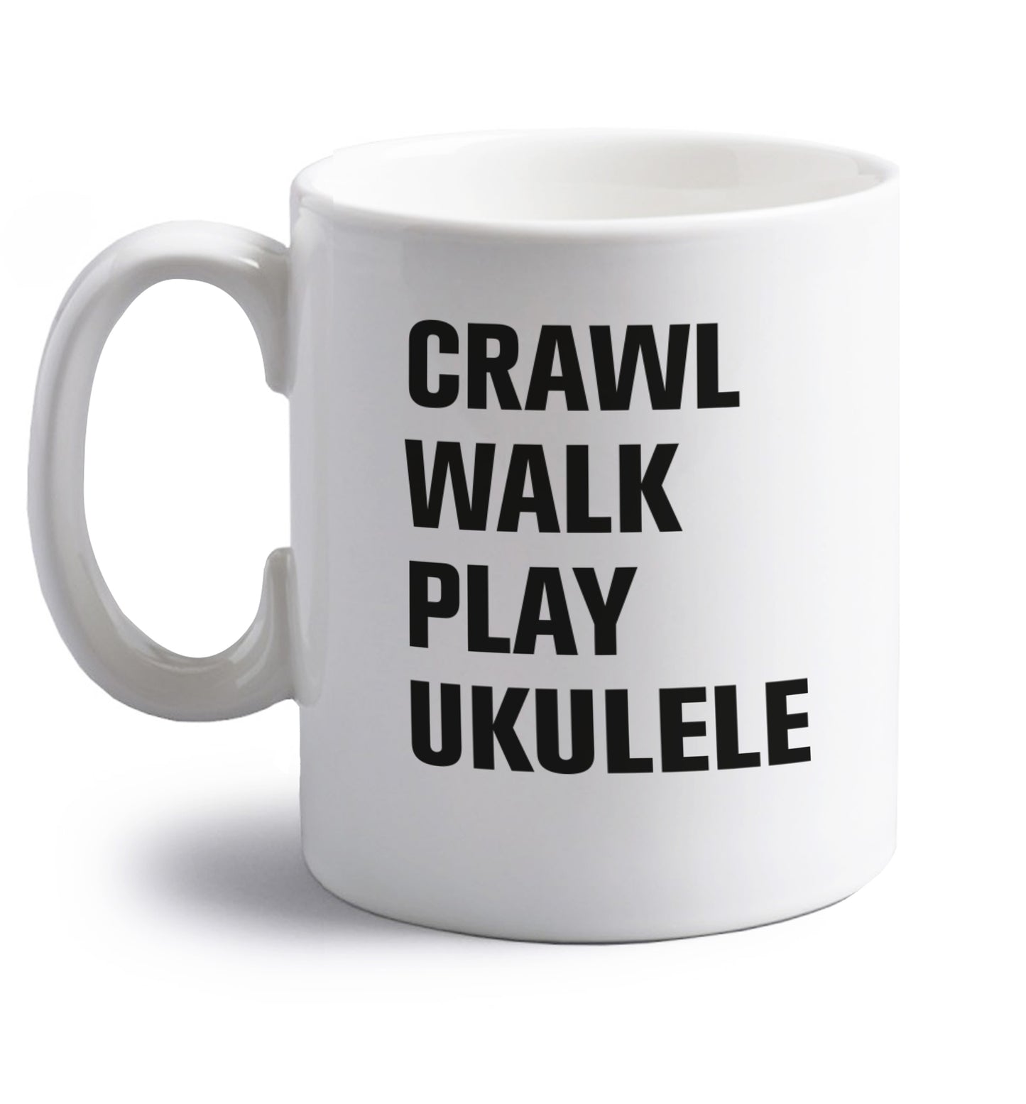 Crawl walk play ukulele right handed white ceramic mug 