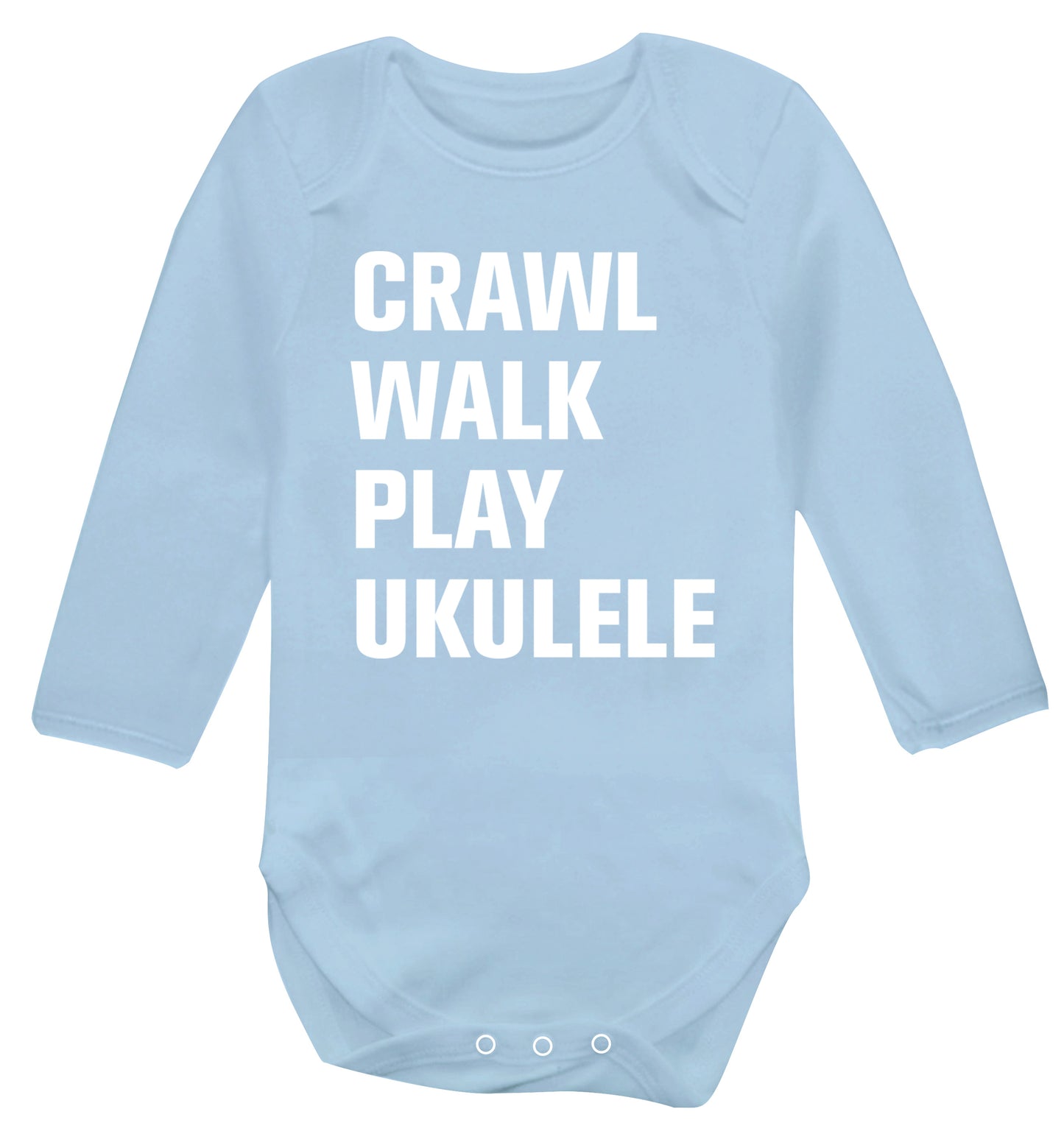 Crawl walk play ukulele Baby Vest long sleeved pale blue 6-12 months