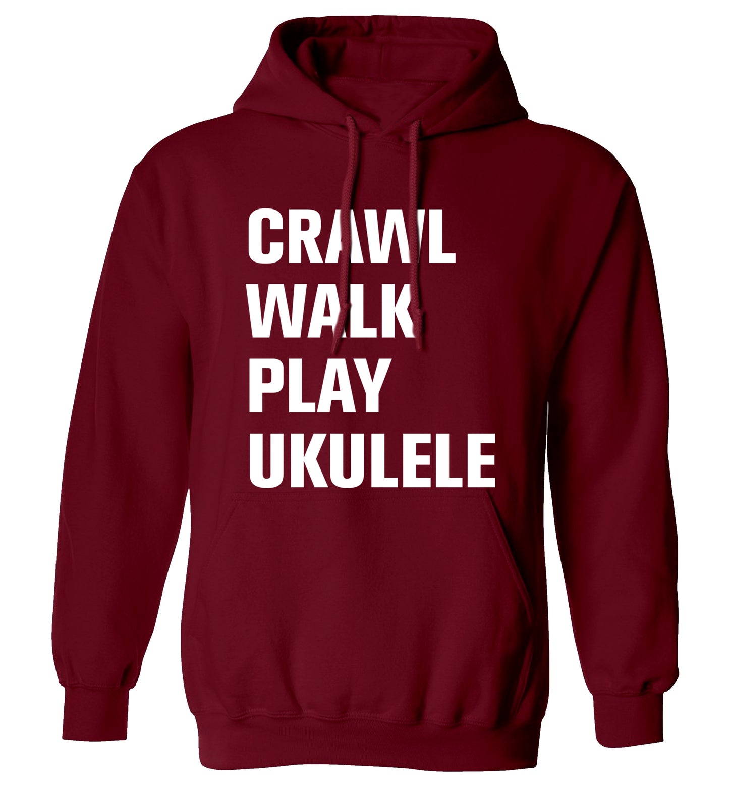 Crawl walk play ukulele adults unisex maroon hoodie 2XL