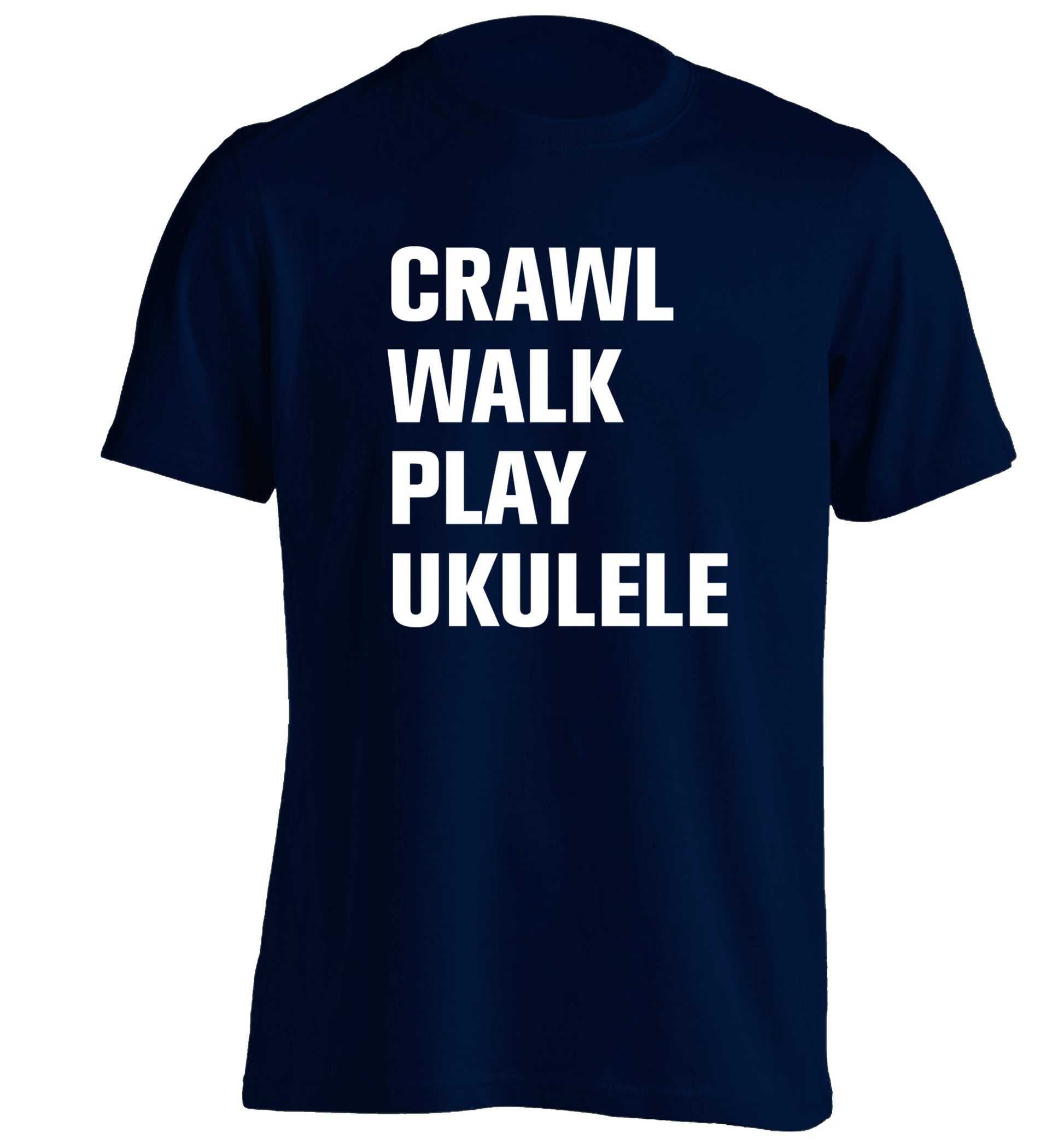 Crawl walk play ukulele adults unisex navy Tshirt 2XL