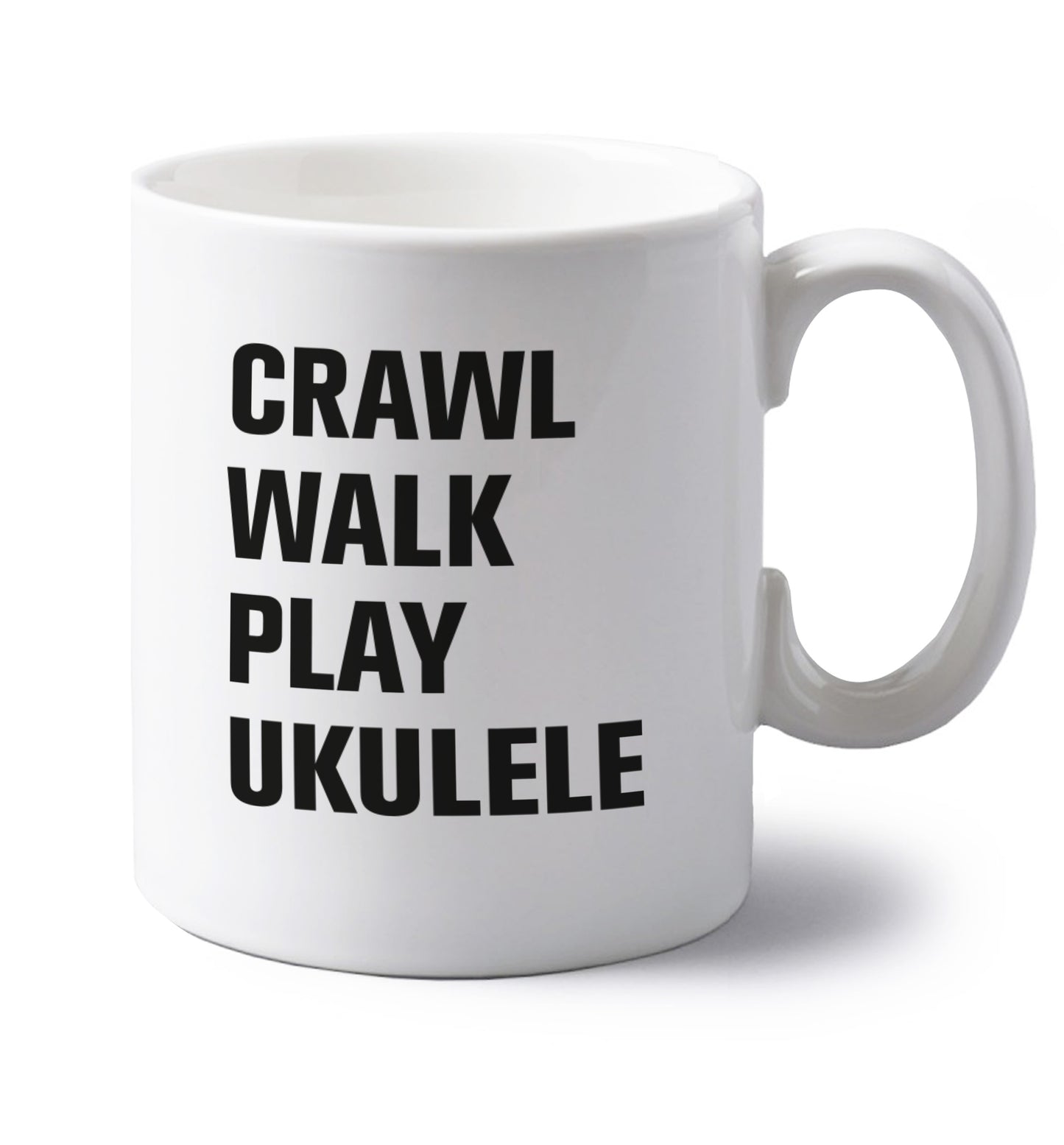 Crawl walk play ukulele left handed white ceramic mug 