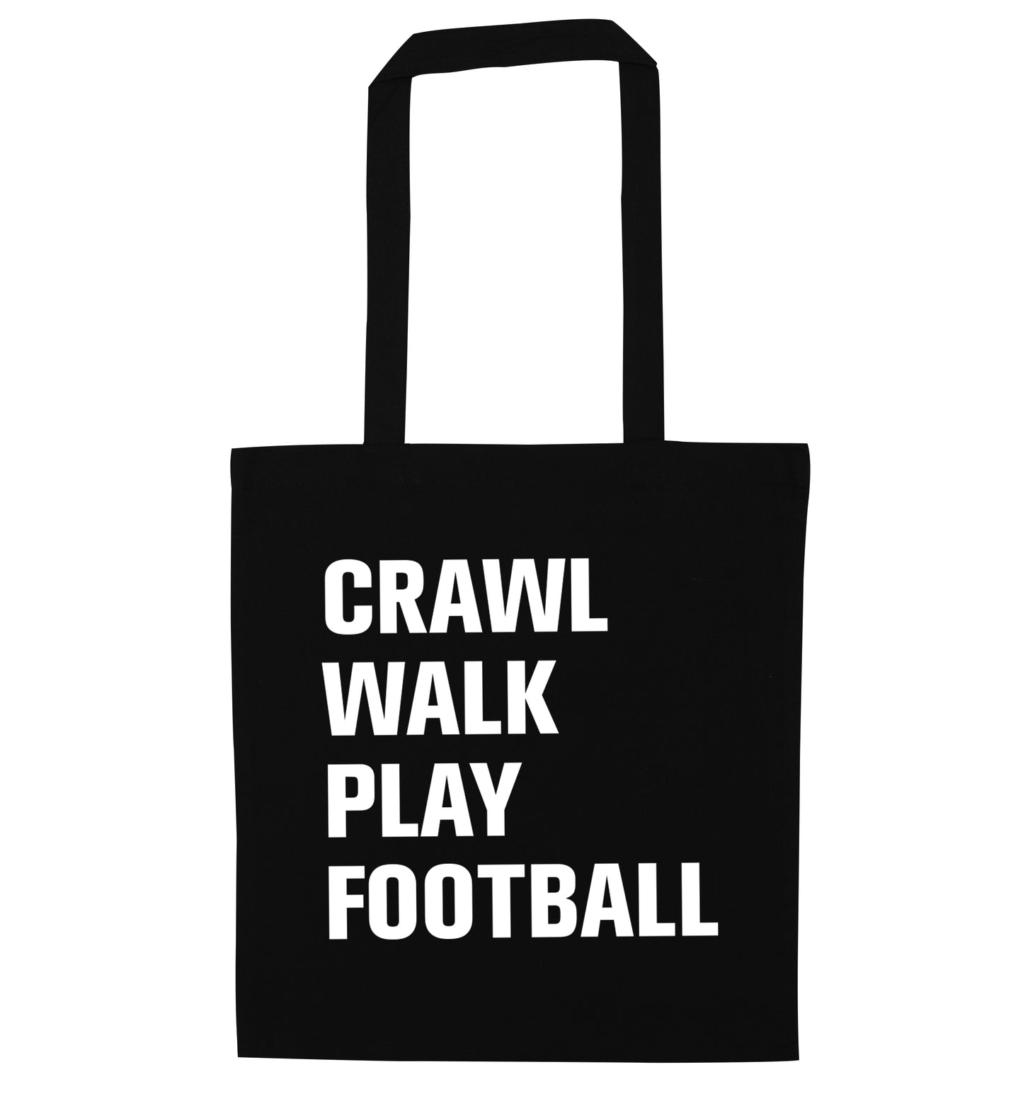 Crawl, walk, play football black tote bag