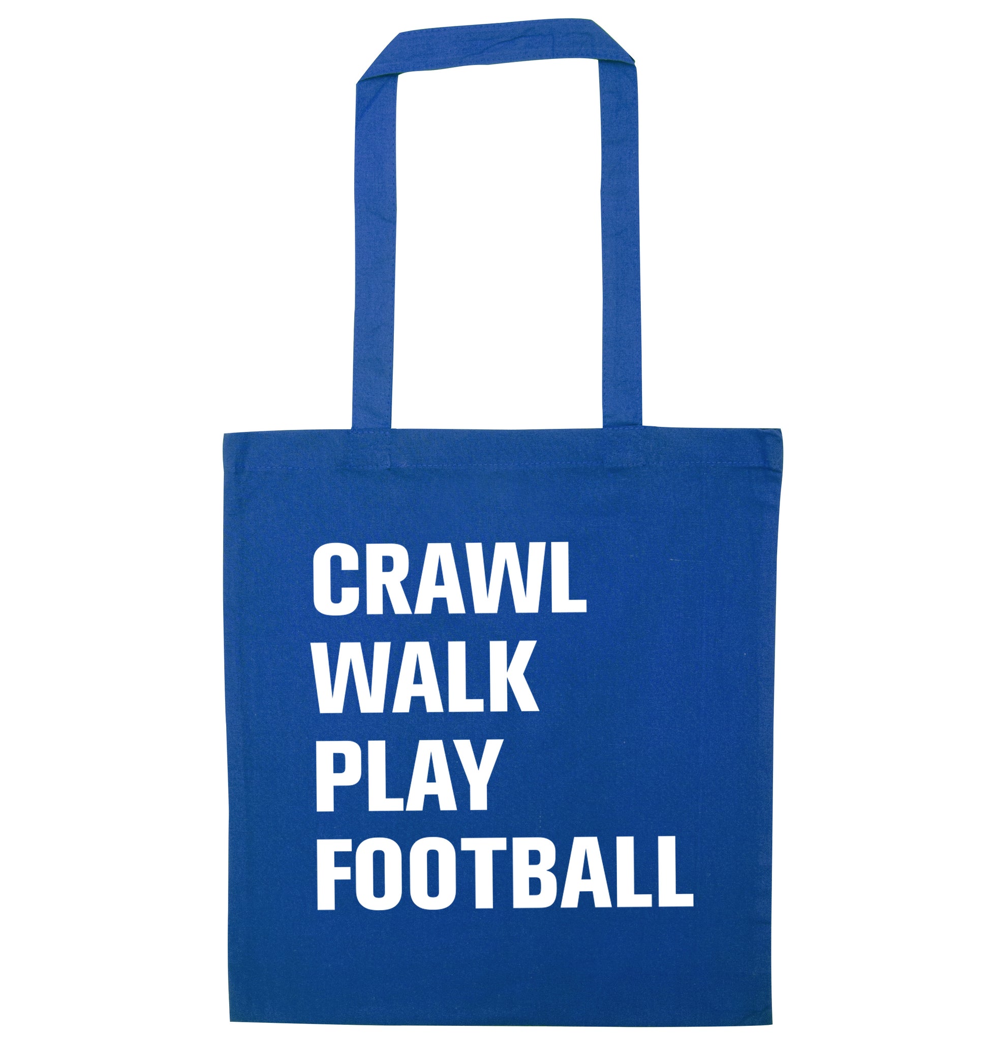 Crawl, walk, play football blue tote bag