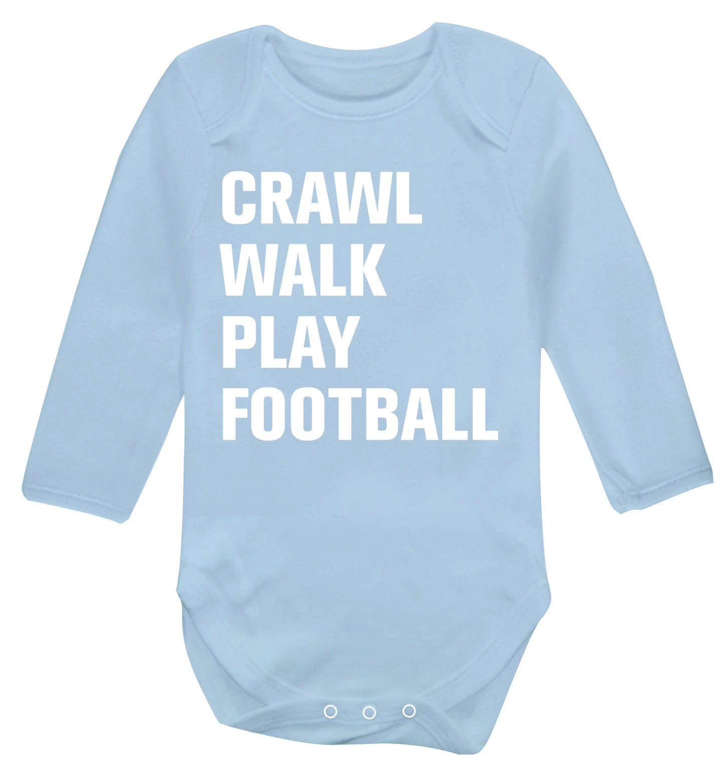 Crawl, walk, play football Baby Vest long sleeved pale blue 6-12 months