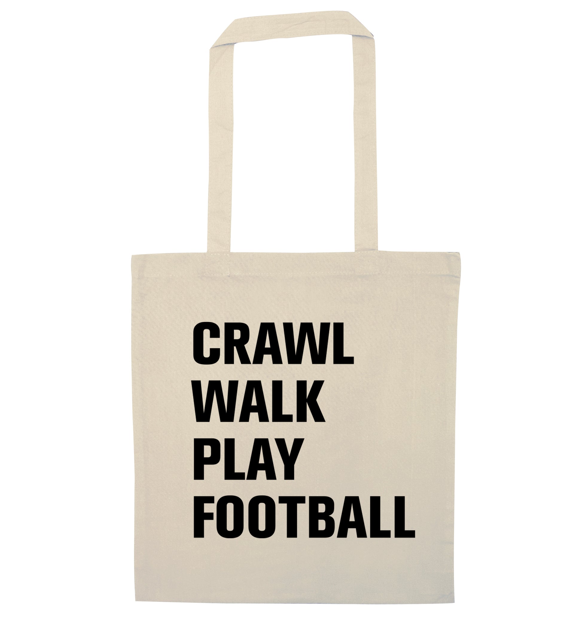 Crawl, walk, play football natural tote bag