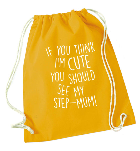My step-mum loves me to the moon and back mustard drawstring bag