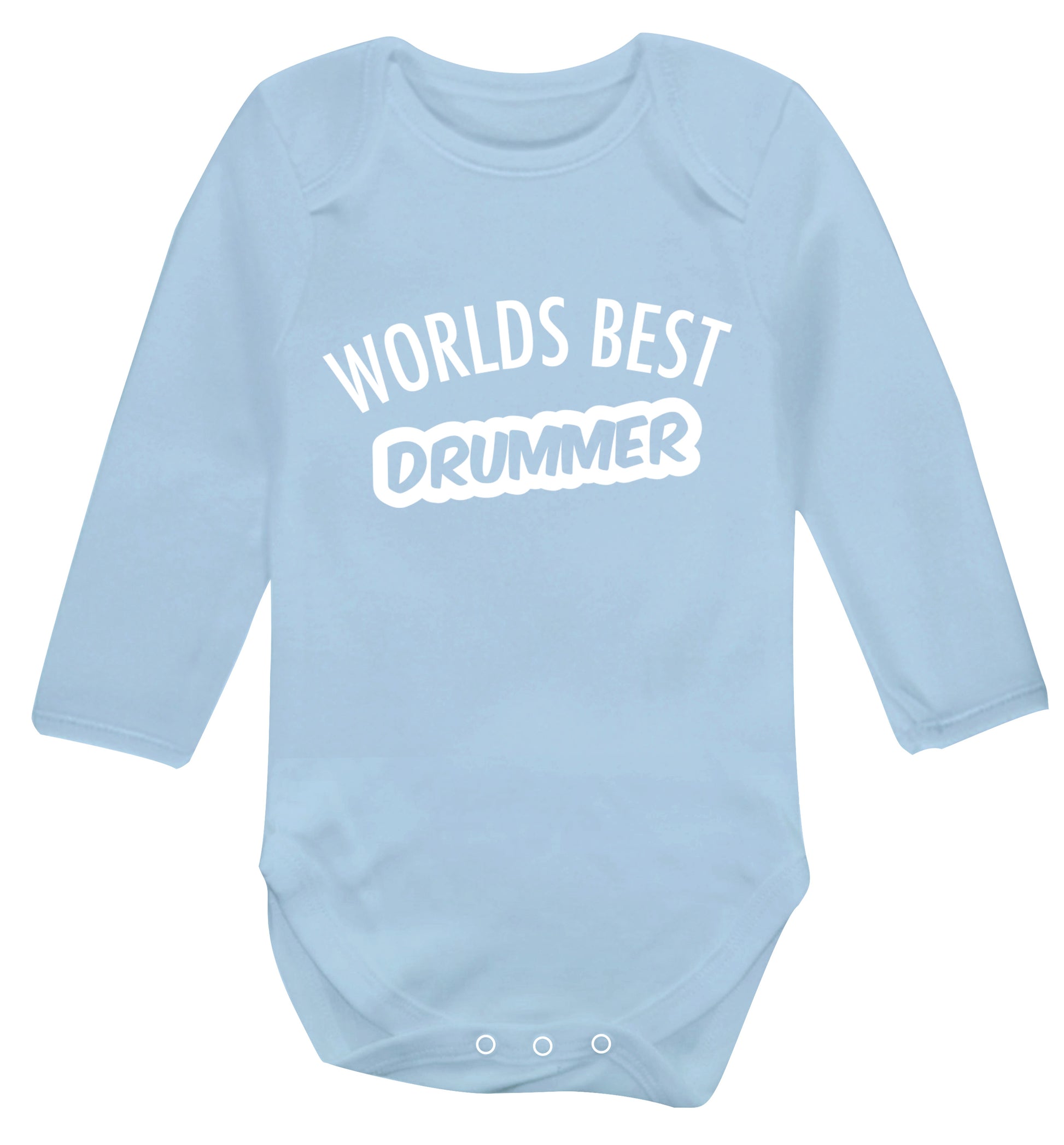 Worlds best drummer Baby Vest long sleeved pale blue 6-12 months